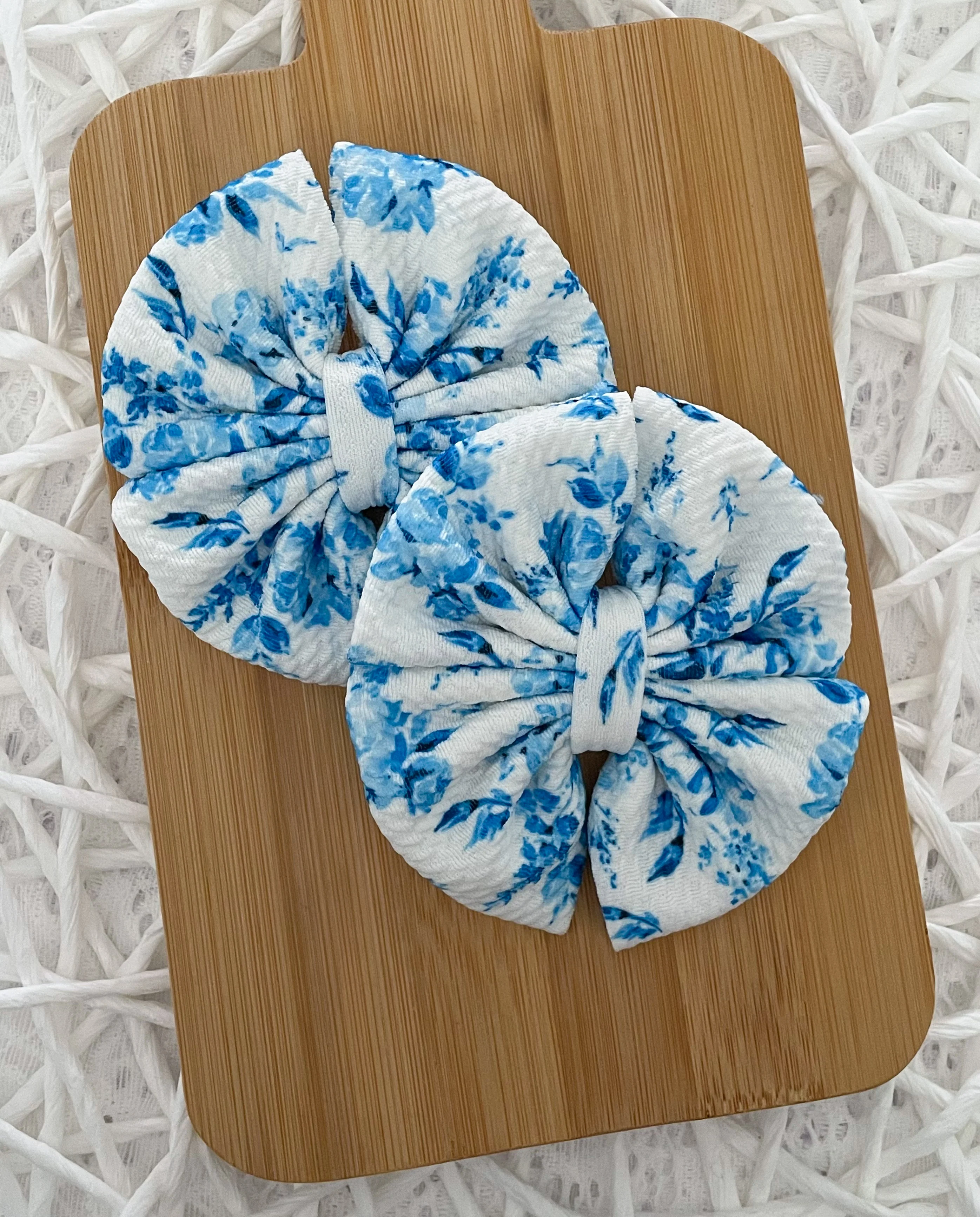 Blue Vintage Floral Fabric Bow