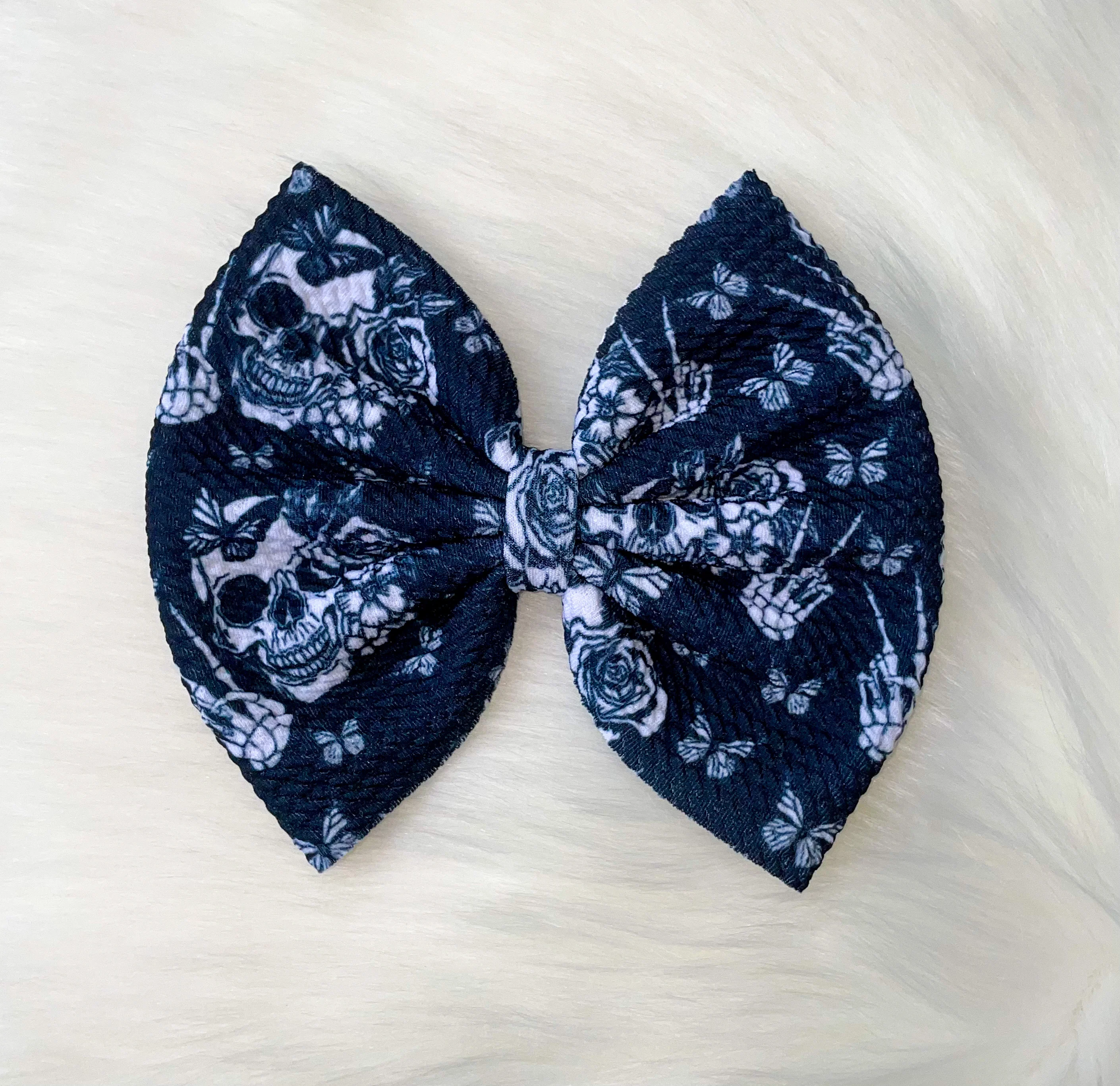 Floral Skull Fabric Bow