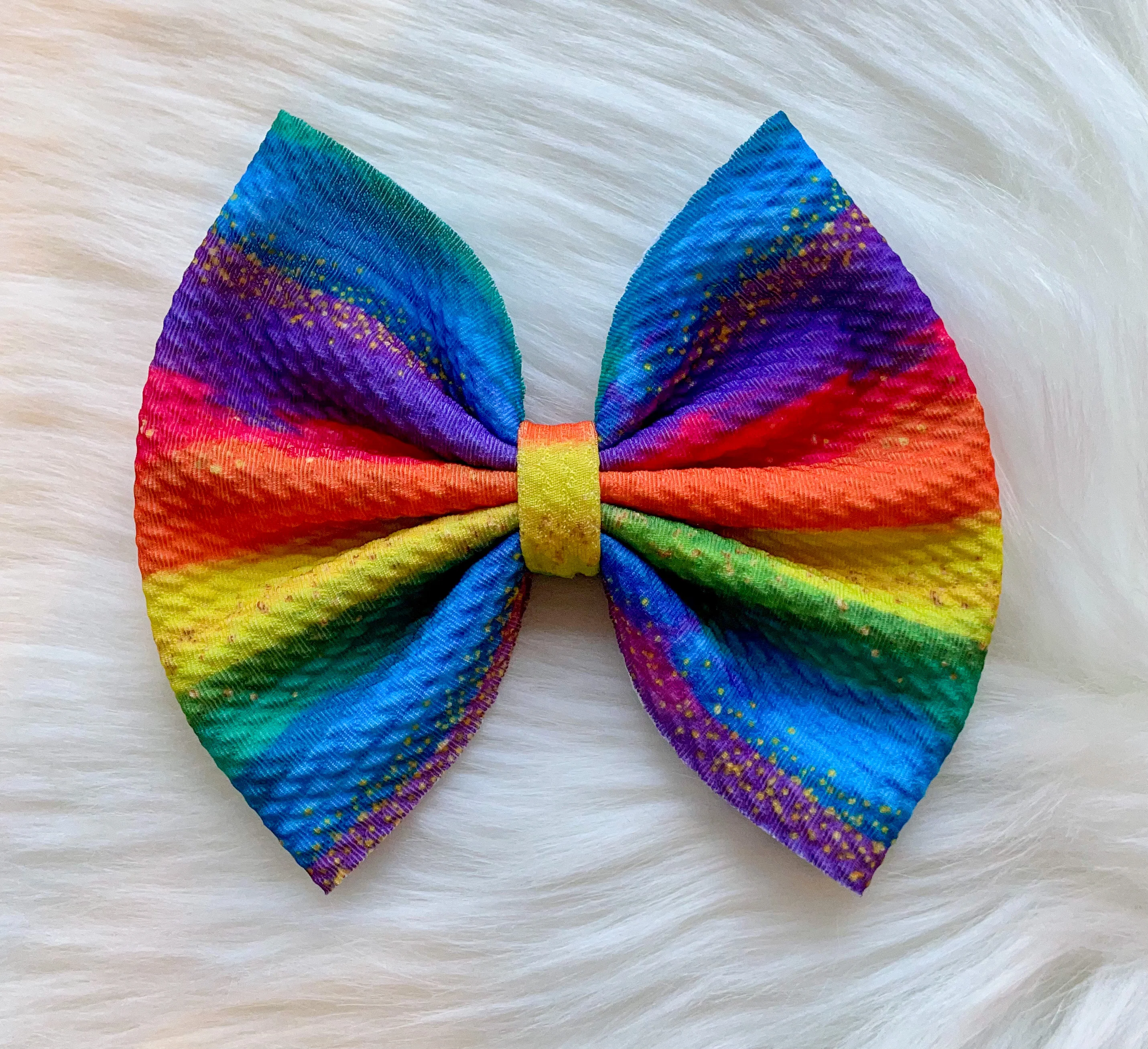 Rainbow Brushstrokes Fabric Bow