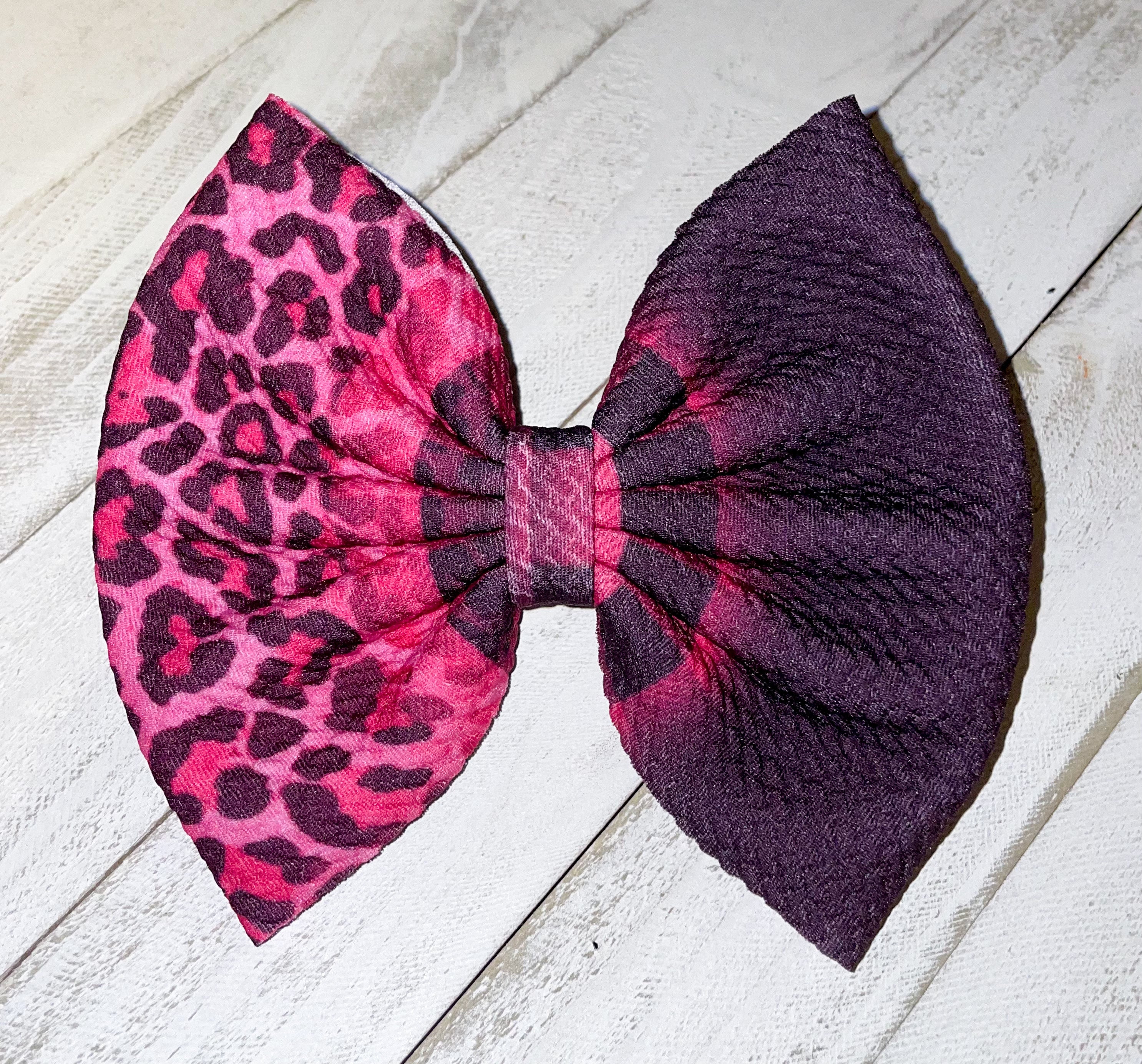 Hot Pink Cheetah and Plaid Fabric Bow