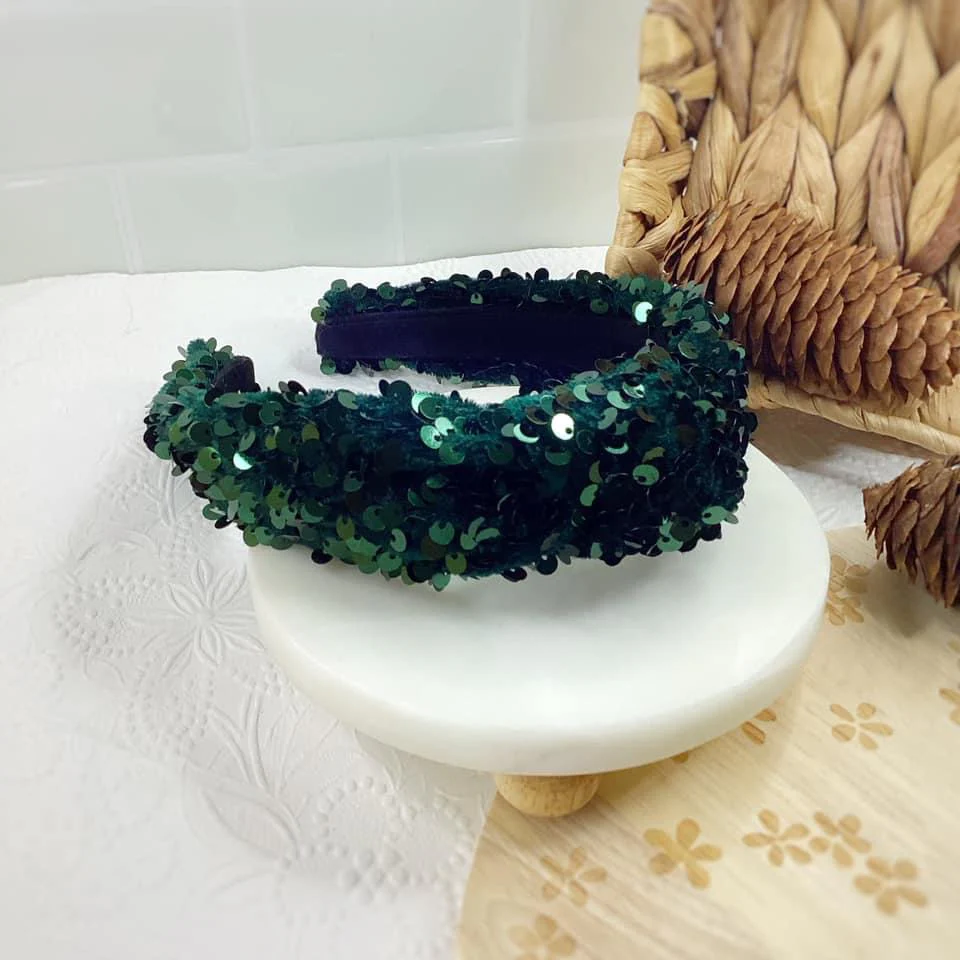 Forest Green Velvet Sequin Knotted Headband