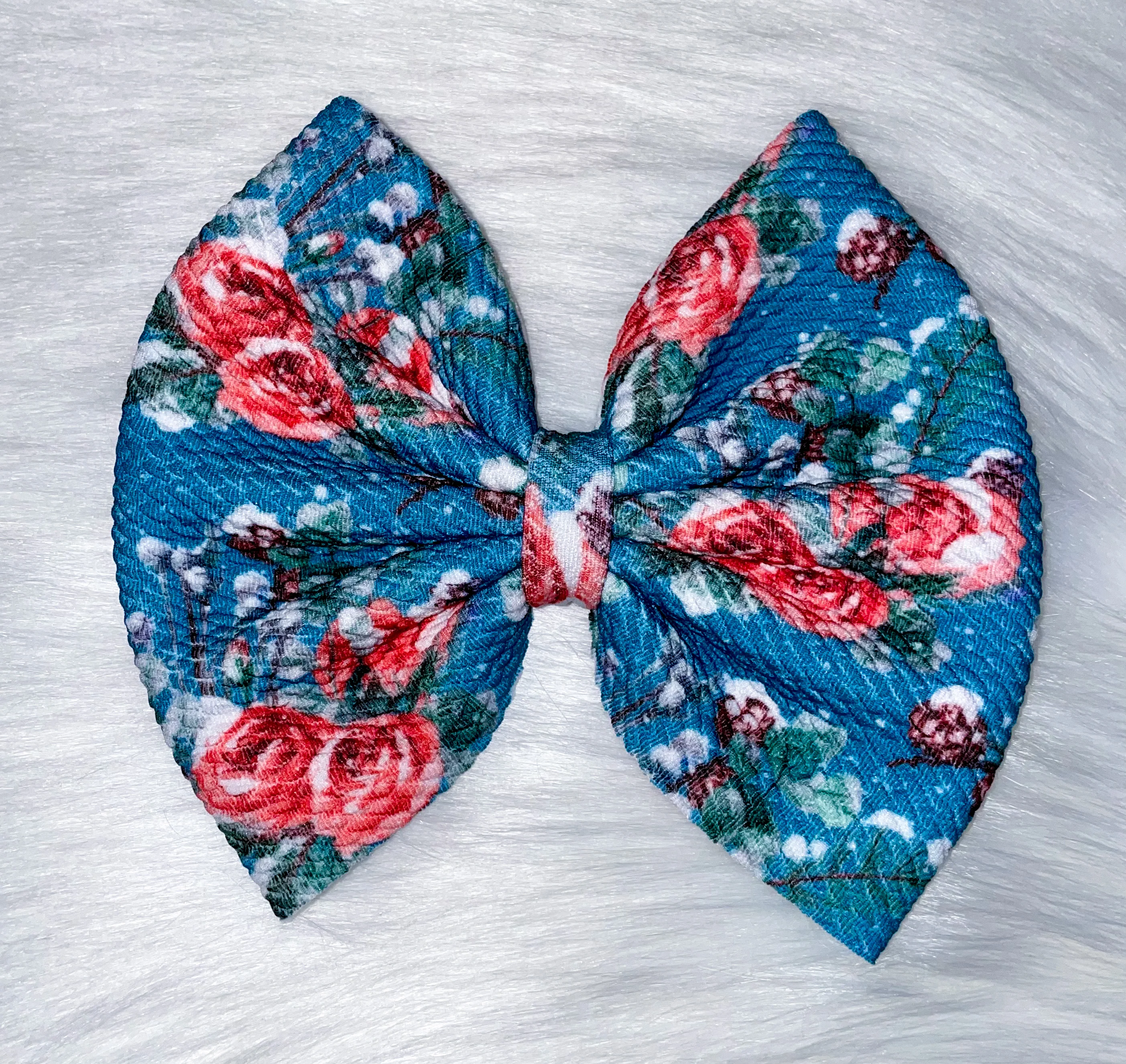 Winter Floral Fabric Bow