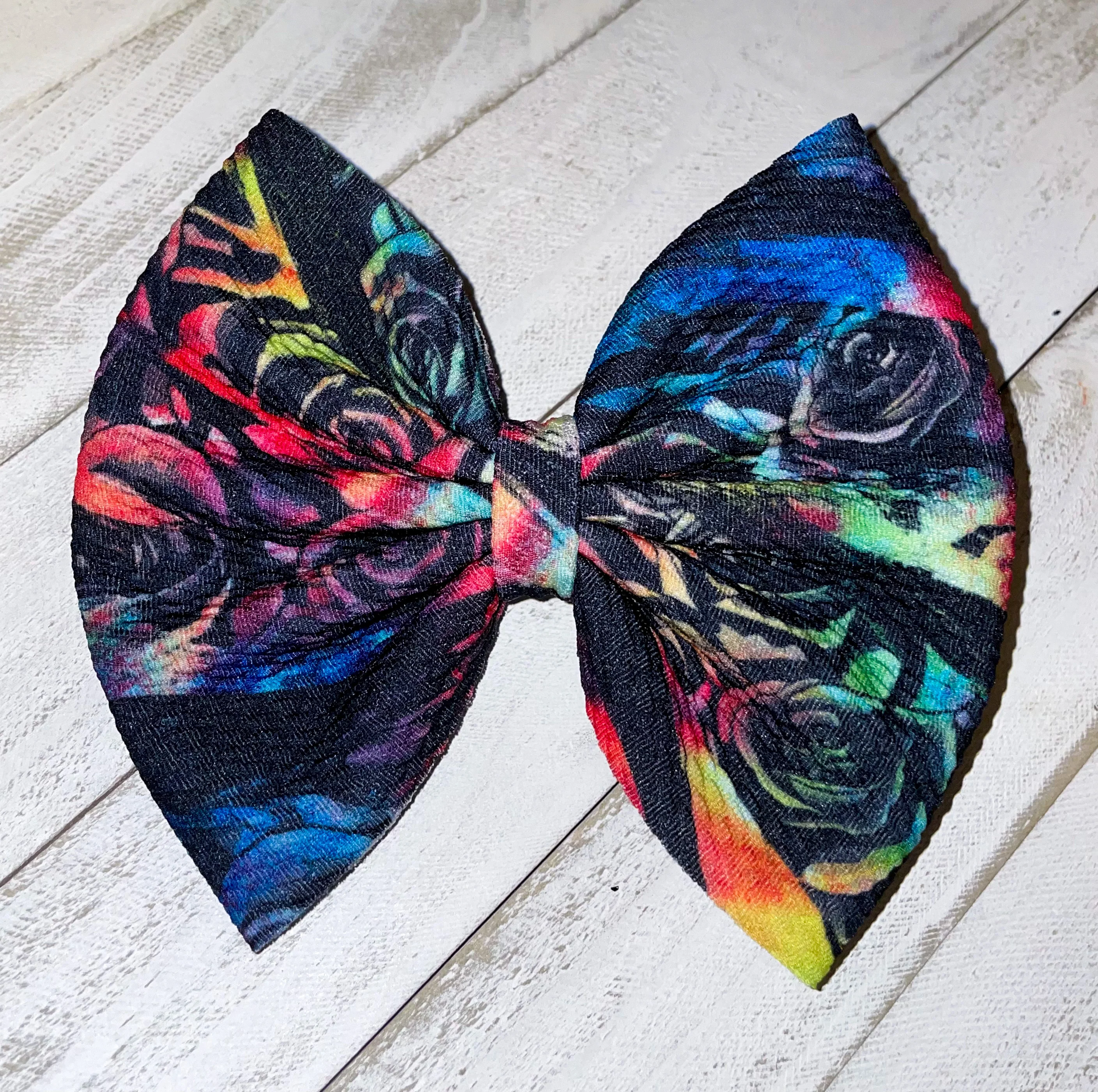 Rainbow Rose Fabric Bow