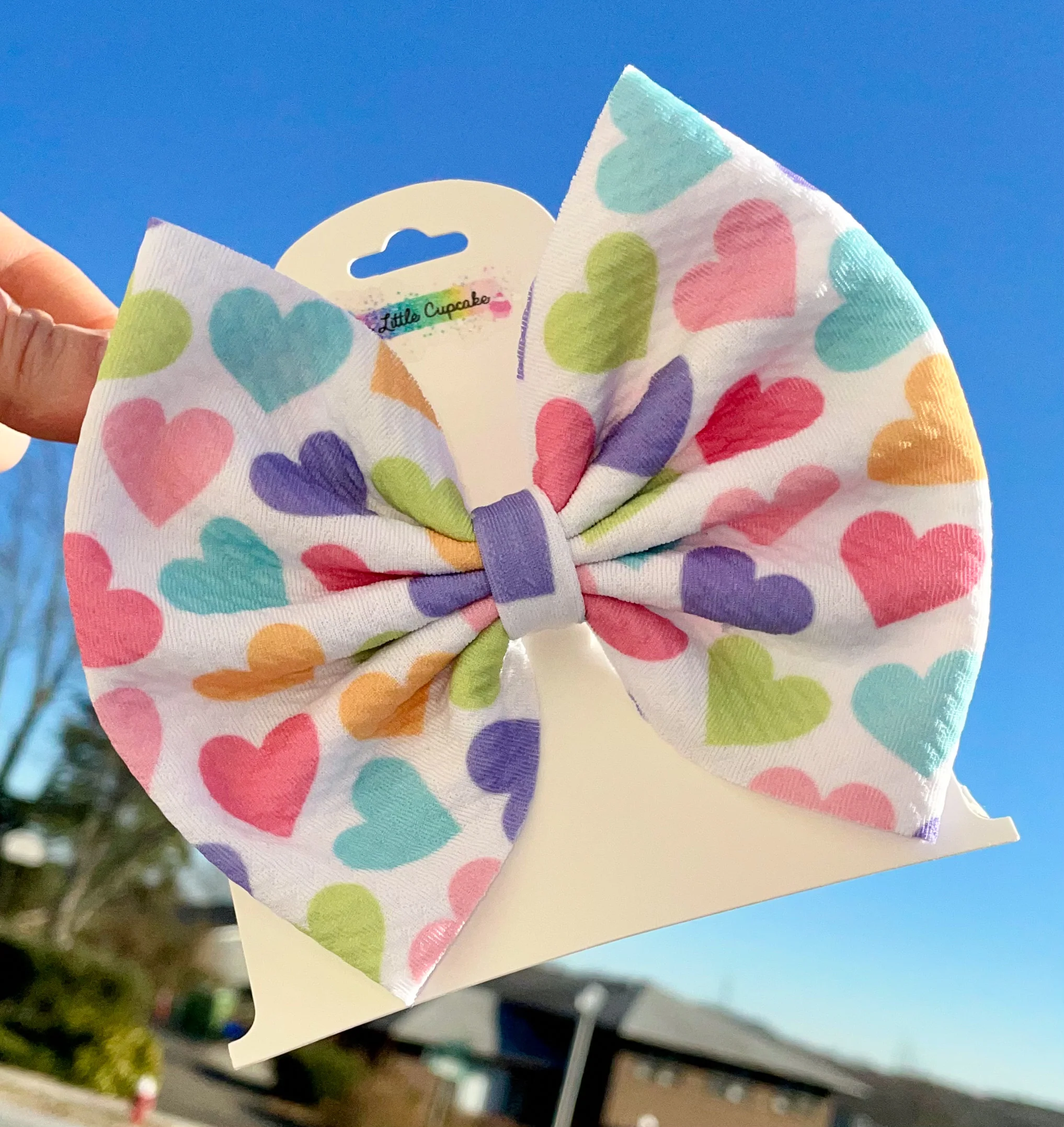 Pastel Hearts Fabric Bow