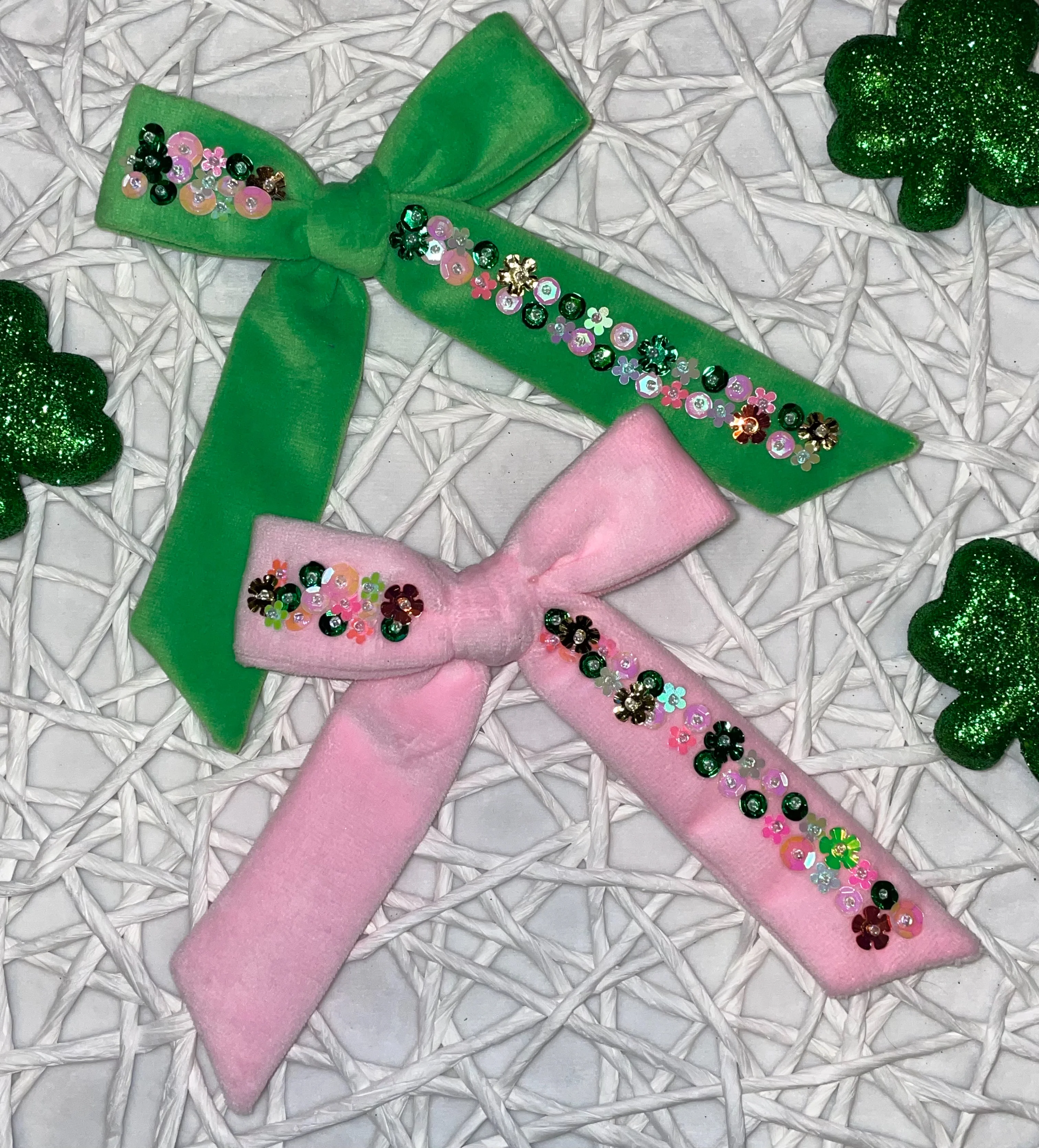 St Patty Sequin Long Tail Bow