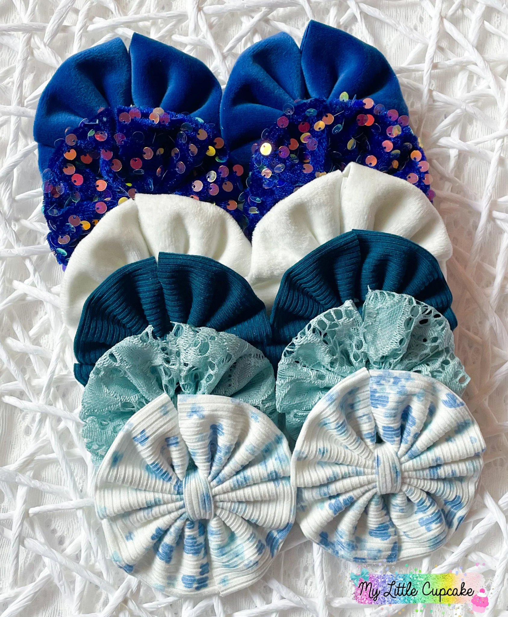 Light Blue Floral Fabric Bow