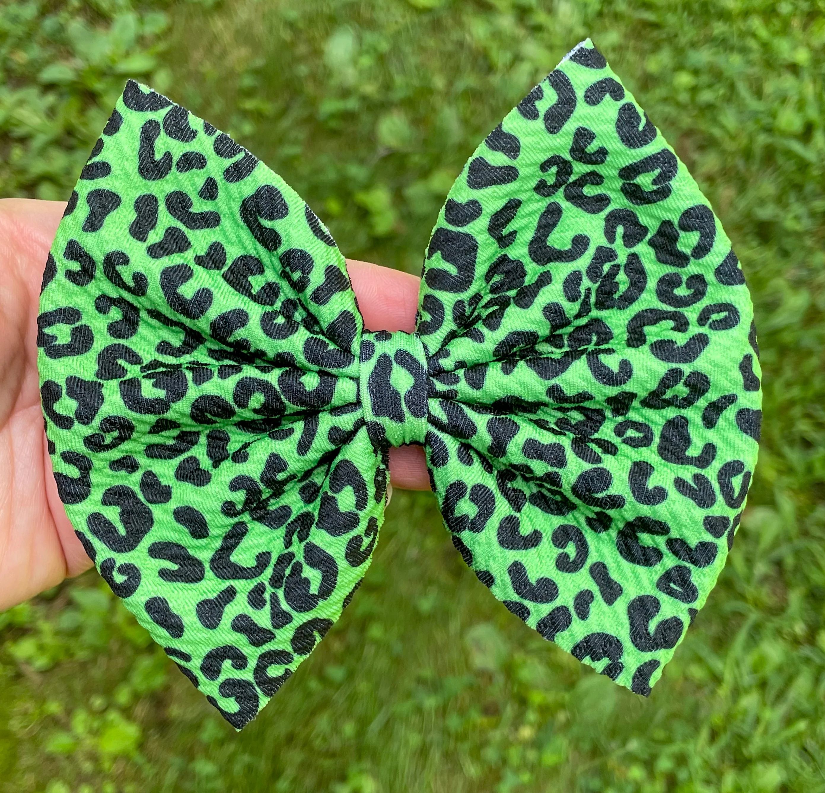 Neon Green Leopard Fabric Bow