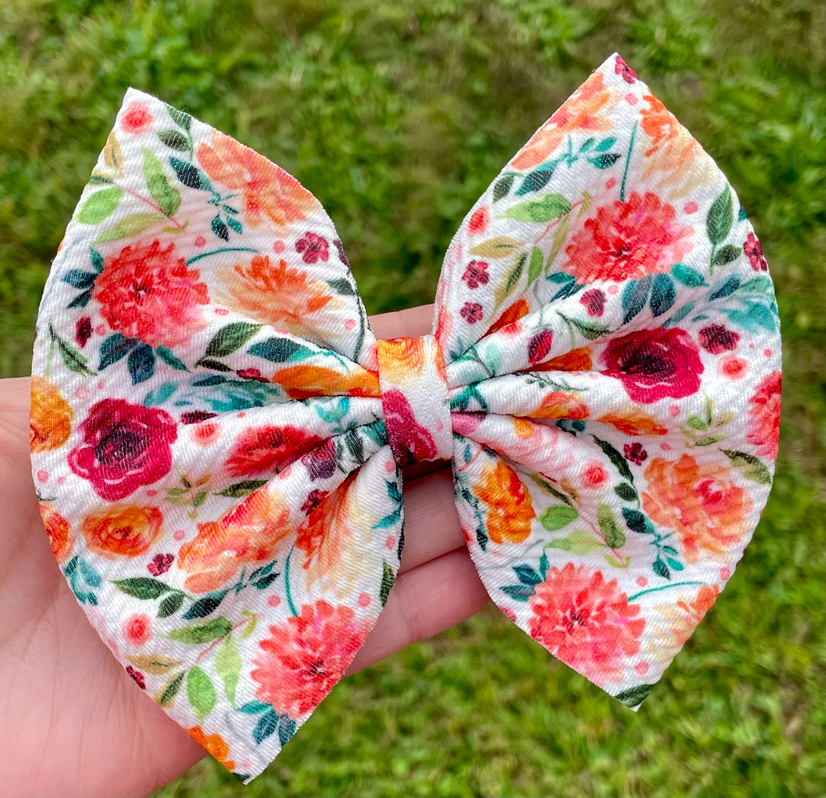 Burgundy Fall Floral Fabric Bow