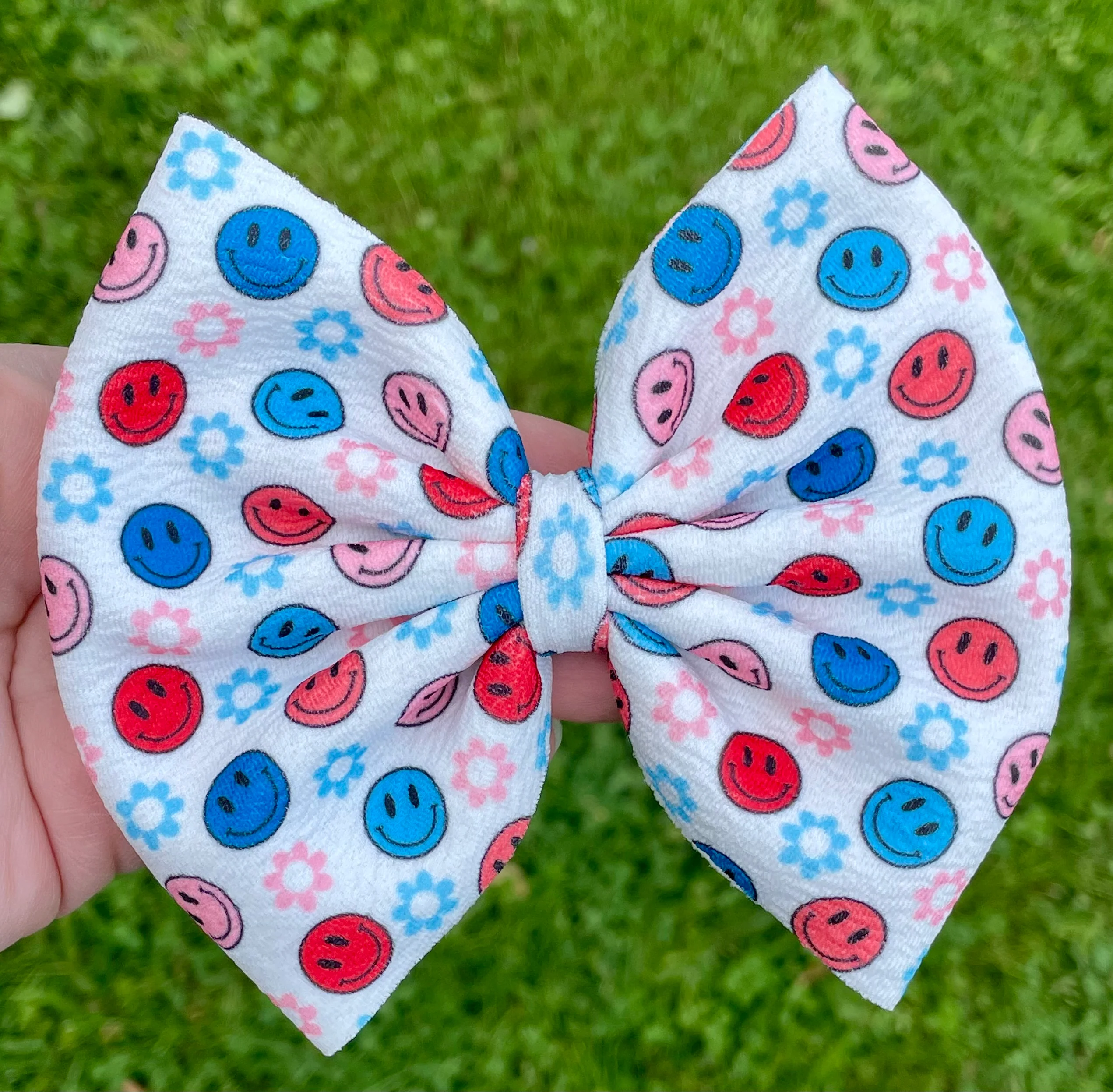Patriotic Happy Faces Fabric Bow