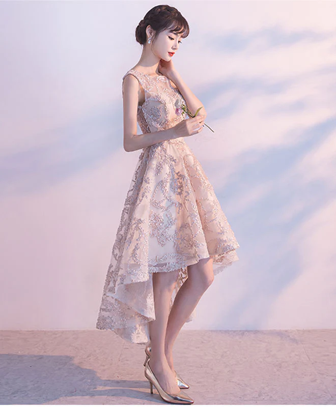 Champagne High Low Short Prom Dress, Cute Homecoming Dress