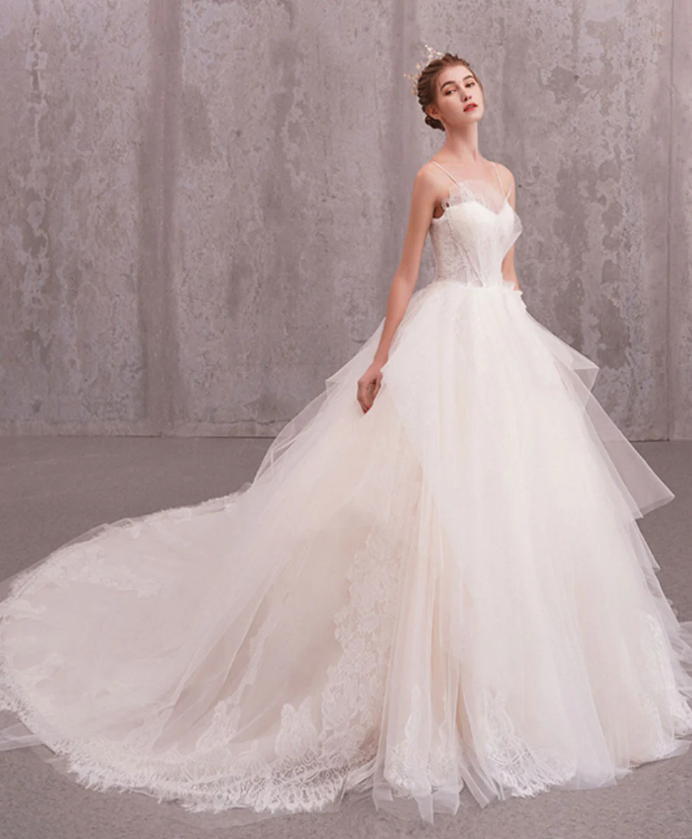 Elegant Sweetheart Tulle Lace Long Wedding Gown Bridal Dress