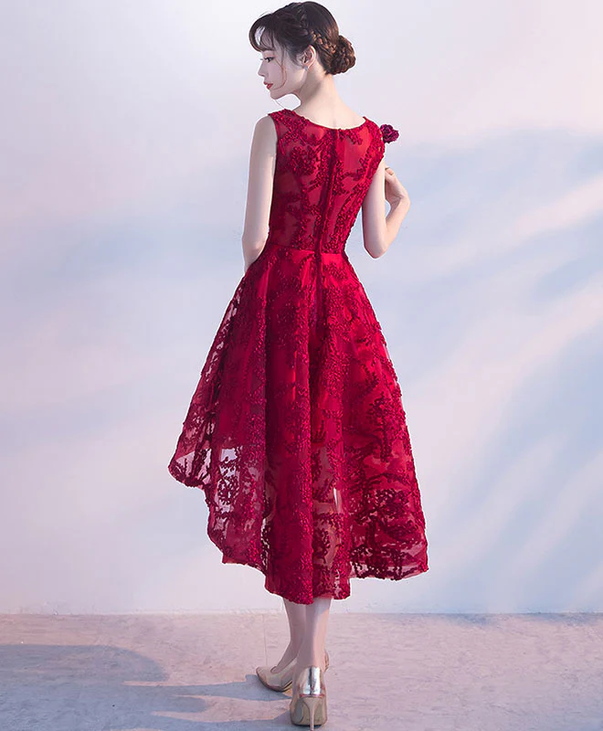 Burgundy High Low Short Prom Dress, Homecoming Dress