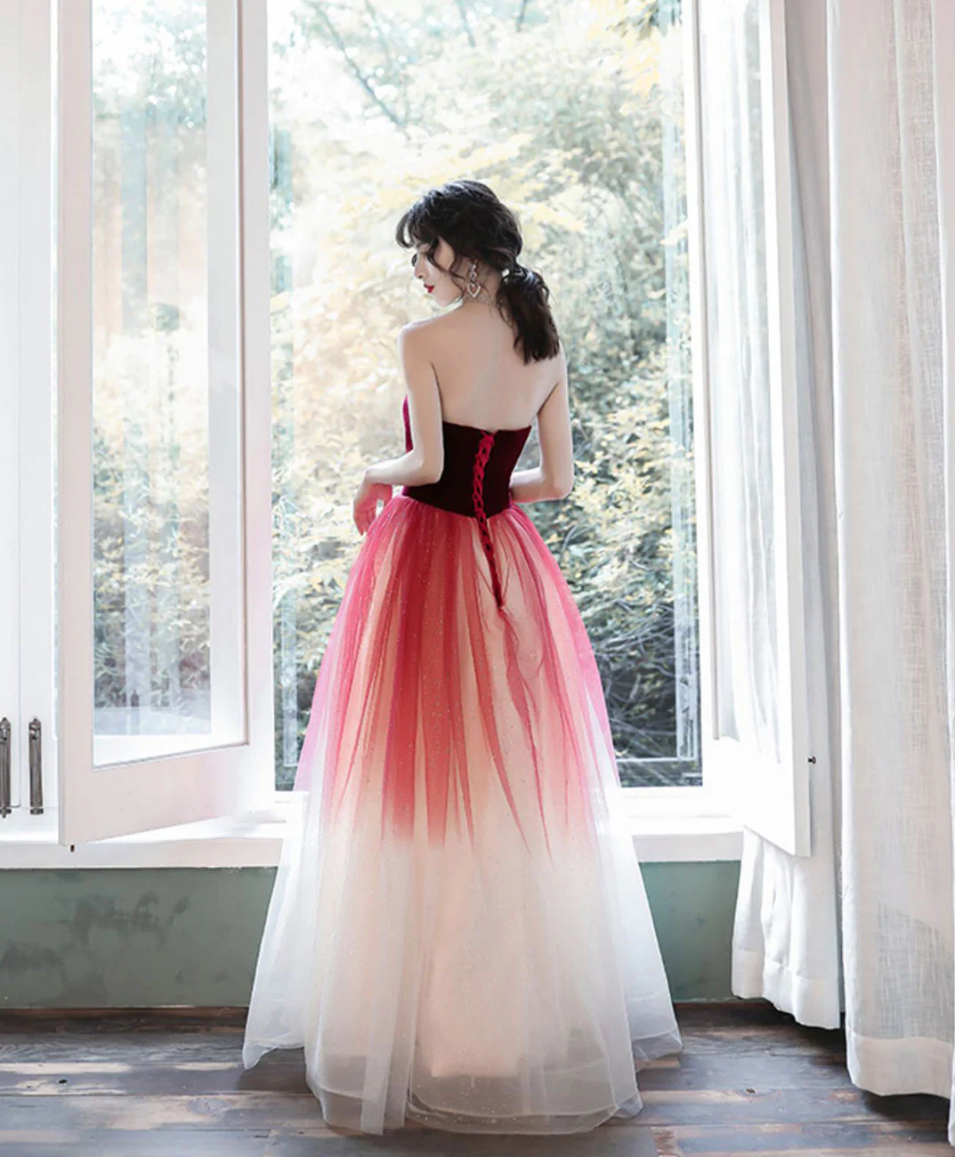 Unique A Line Burgundy Long Prom Dress, Burgundy Long Evening Dress