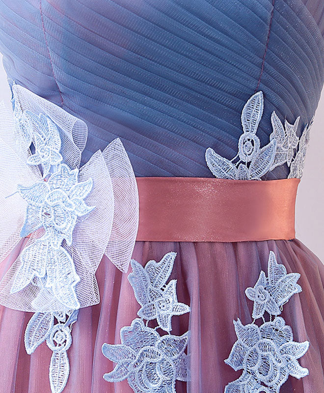 Gray Blue Tulle Long Prom Dress, Gray Blue Evening Dress