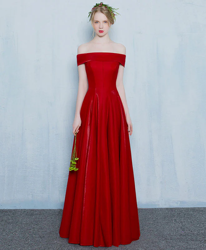Burgundy Off Shoulder Long Prom Gown, Formal Dress