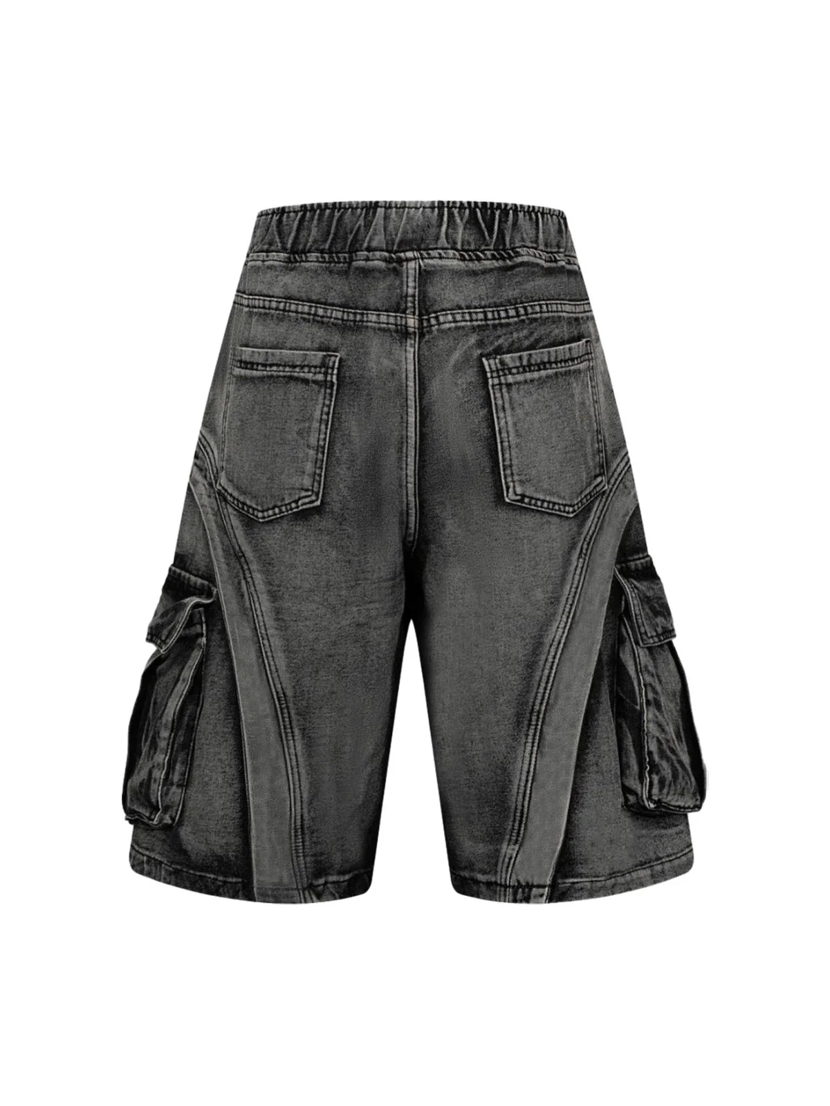 Washed Cargo Denim Shorts - 2382