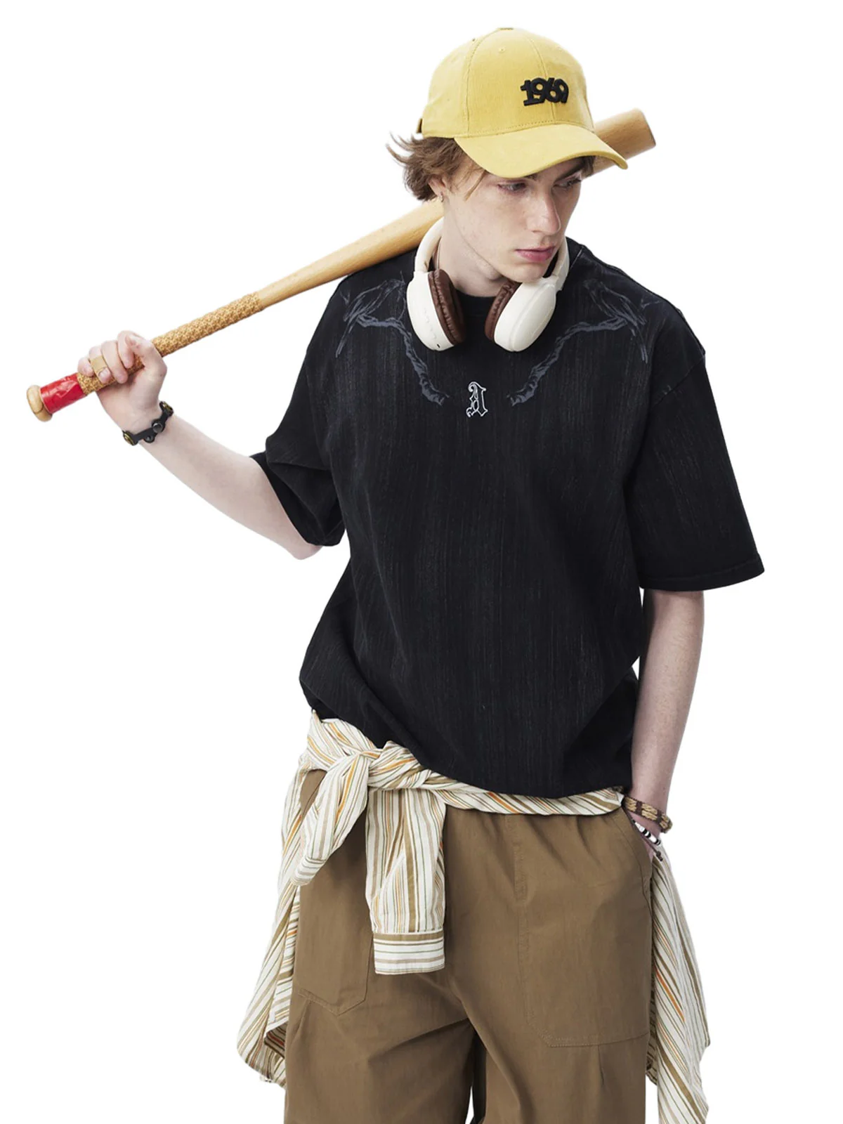 Distressed Embroidered Letter T-Shirt