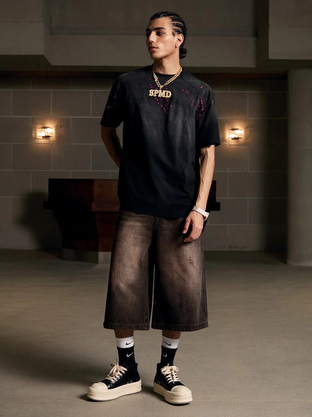 Distressed Washed Denim Cropped Jorts - 2399