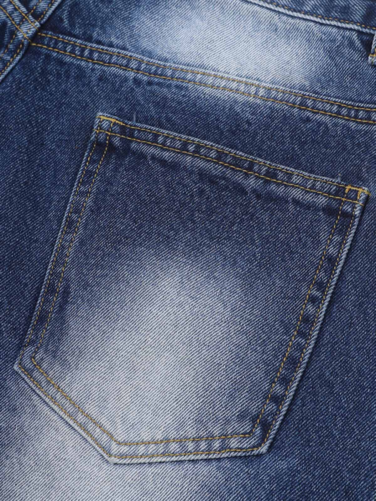 Distressed Washed Workwear Denim Shirt And Jorts Set