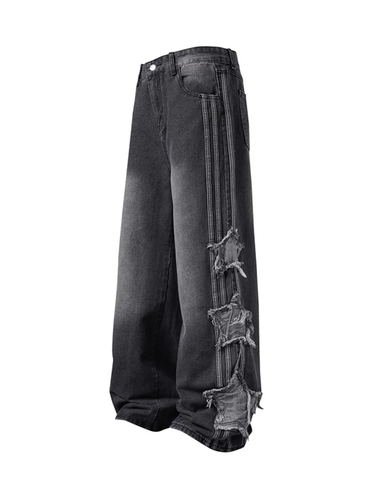 Distressed Raw Edge Baggy Jeans