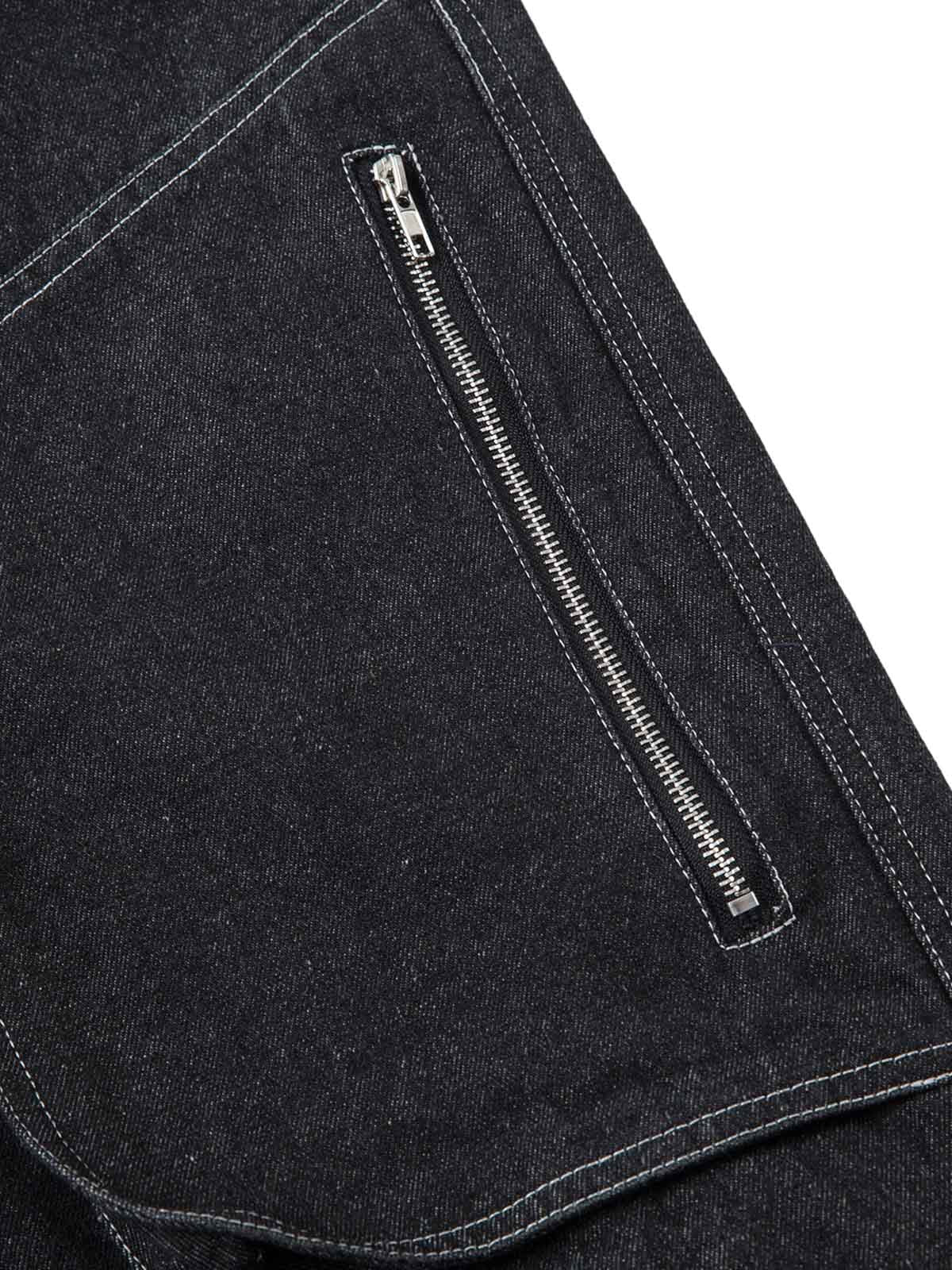 Deconstructed Split Topstitched Pleated Pocket Jeans