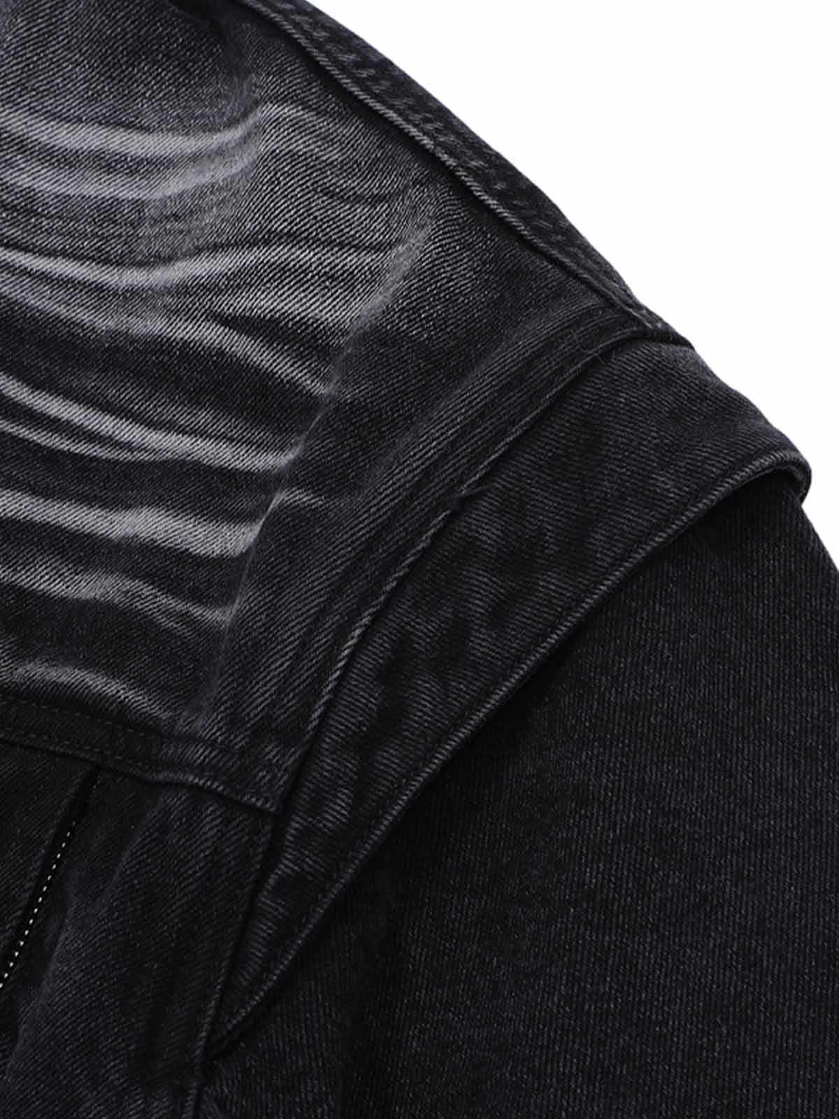 Distressed Washed Workwear Denim Shirt And Jorts Set