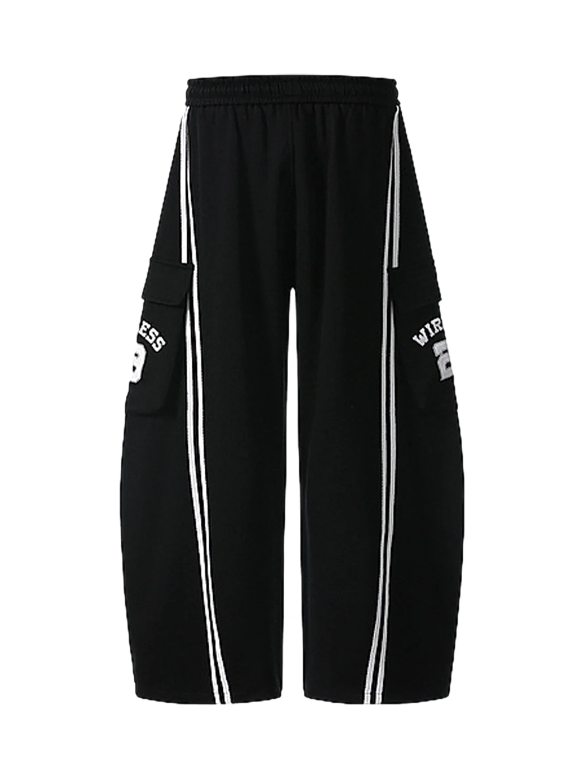 Web Stitching Letter Print Drawstring Barrel Pants