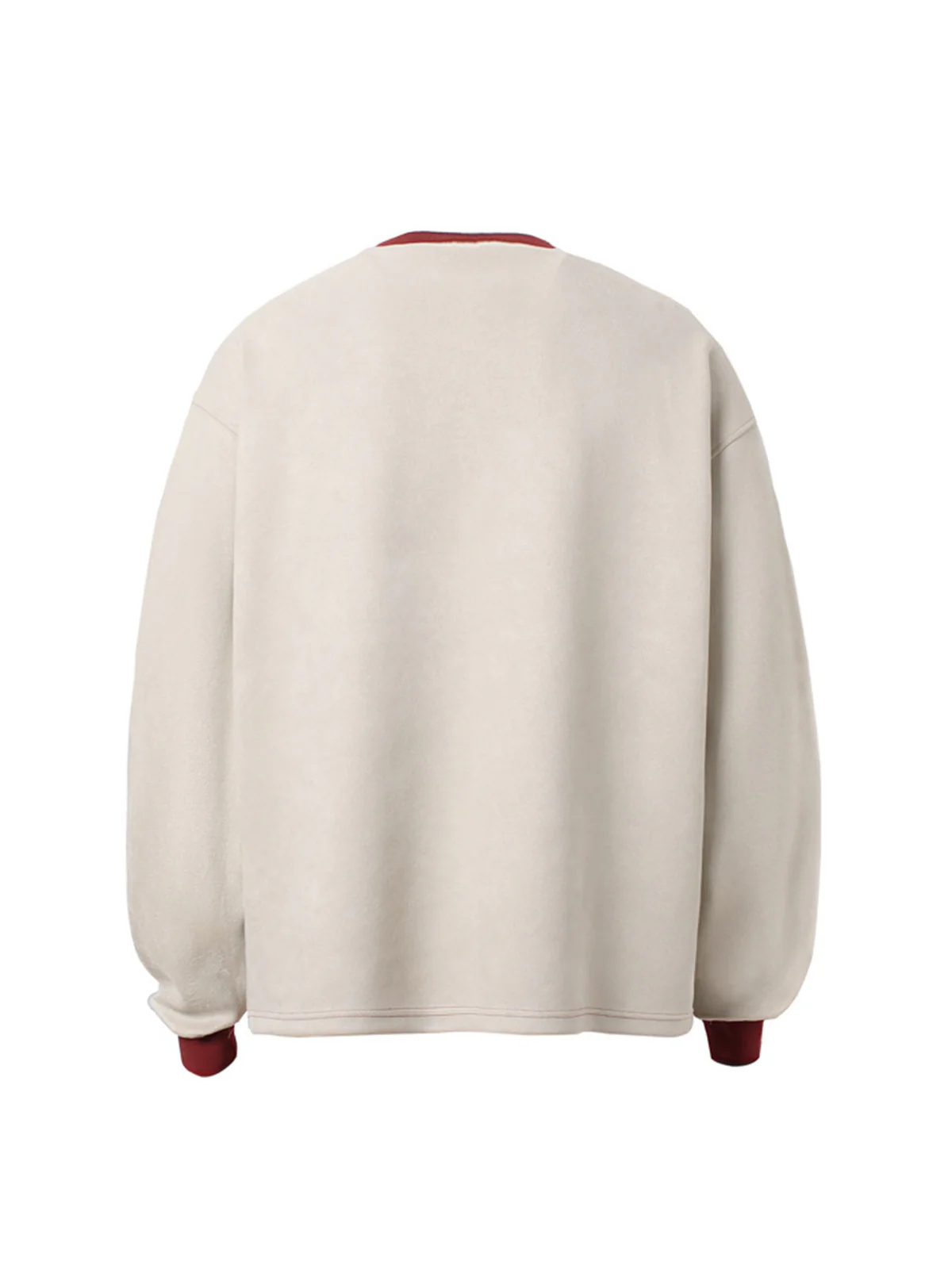 Suede Contrast Stripe Embroidered Long SleeveT-shirt