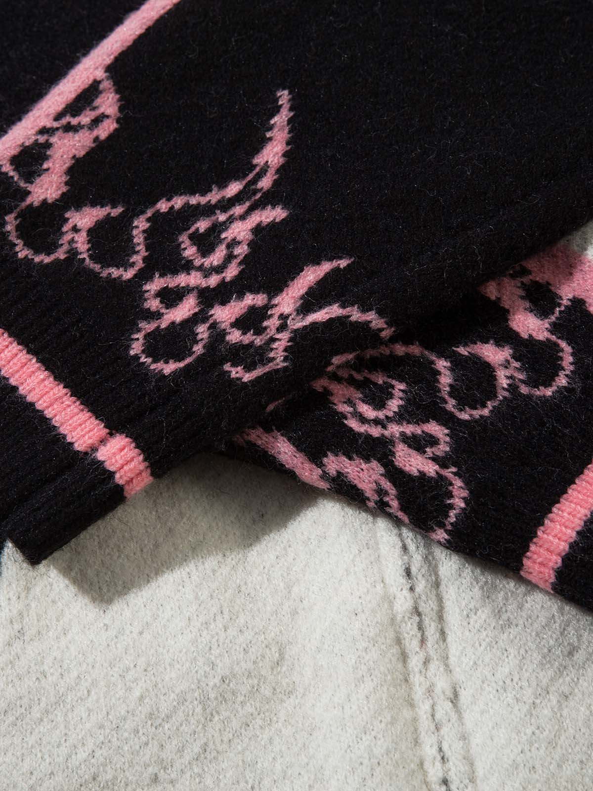 Thesupermade Contrast Color Jacquard Mock Neck Zipper Sweater