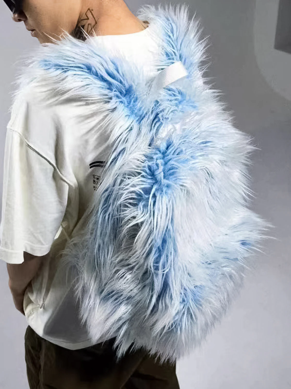 Snow Monster Contrast Ice Blue Furry Backpack