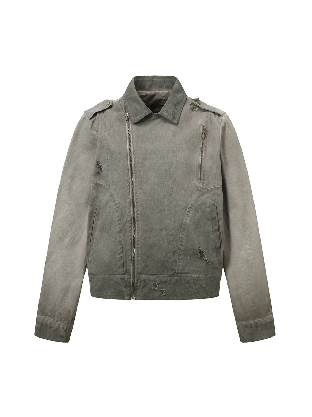 Distressed Irregular Zip Up Denim Jacket