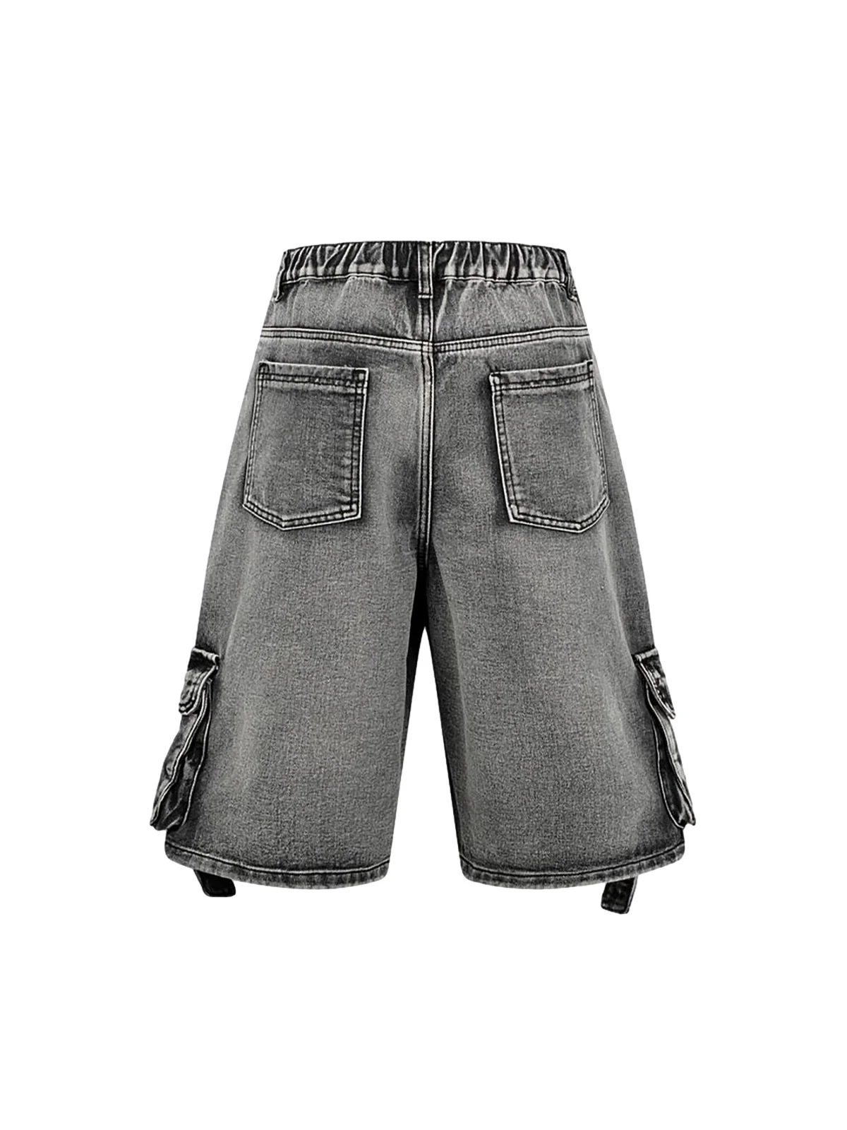 High-Waisted Multi-Pocket Denim Cargo Shorts