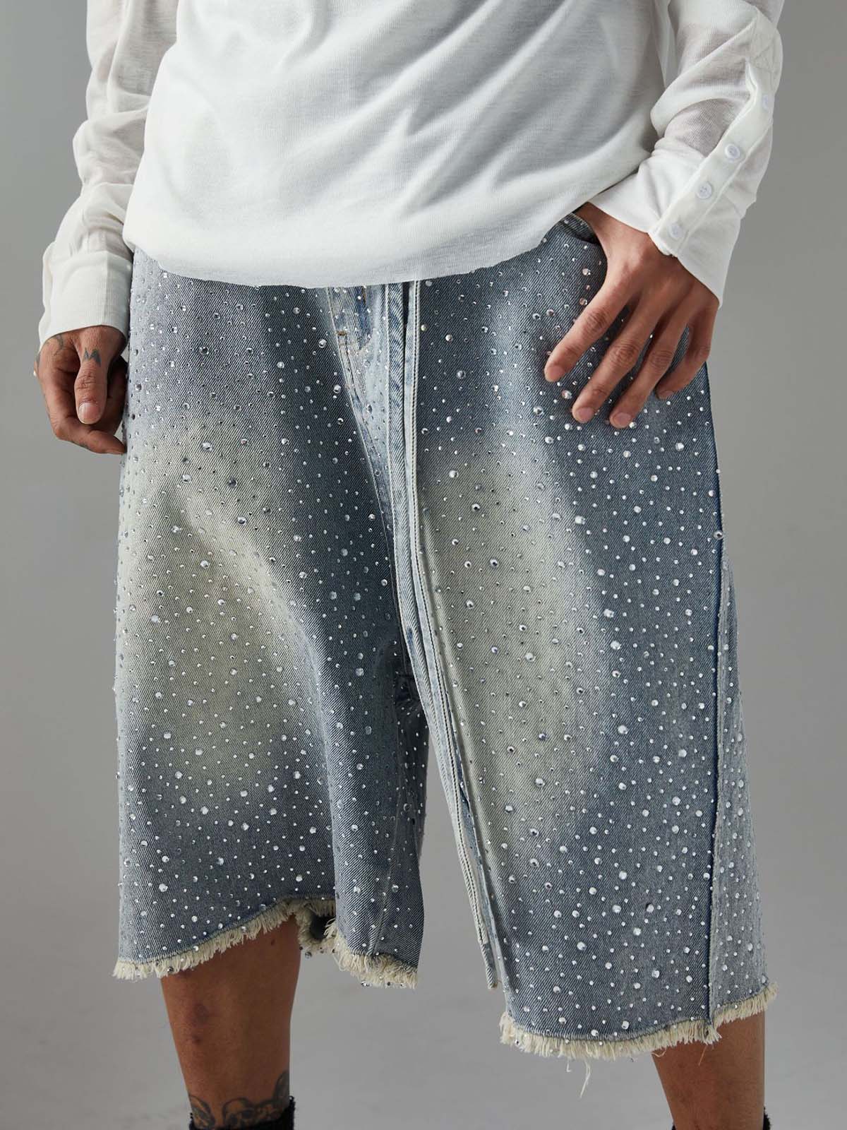 Distressed Rhinestone Denim Jorts