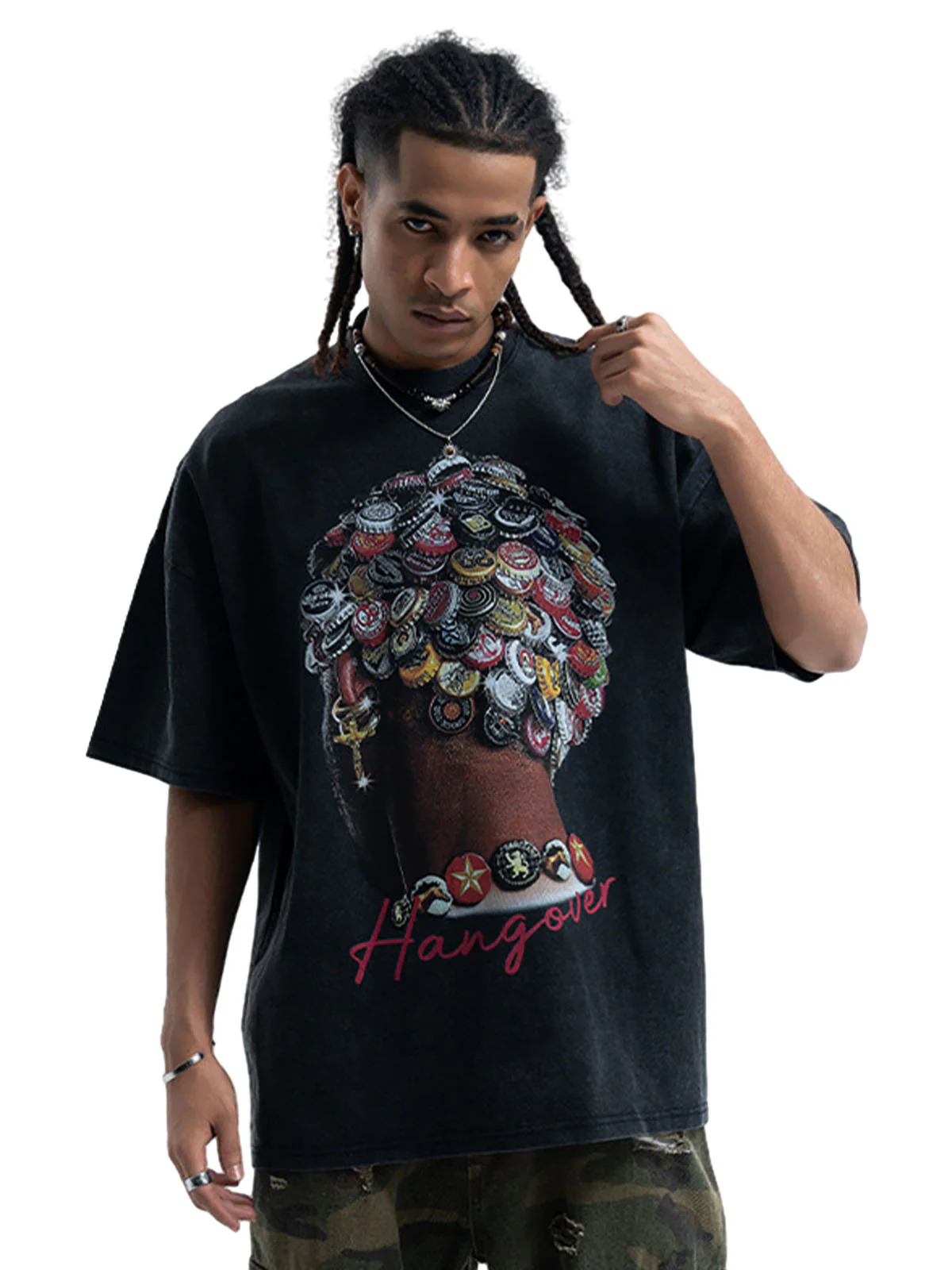Street Washed Portrait Print T-shirt