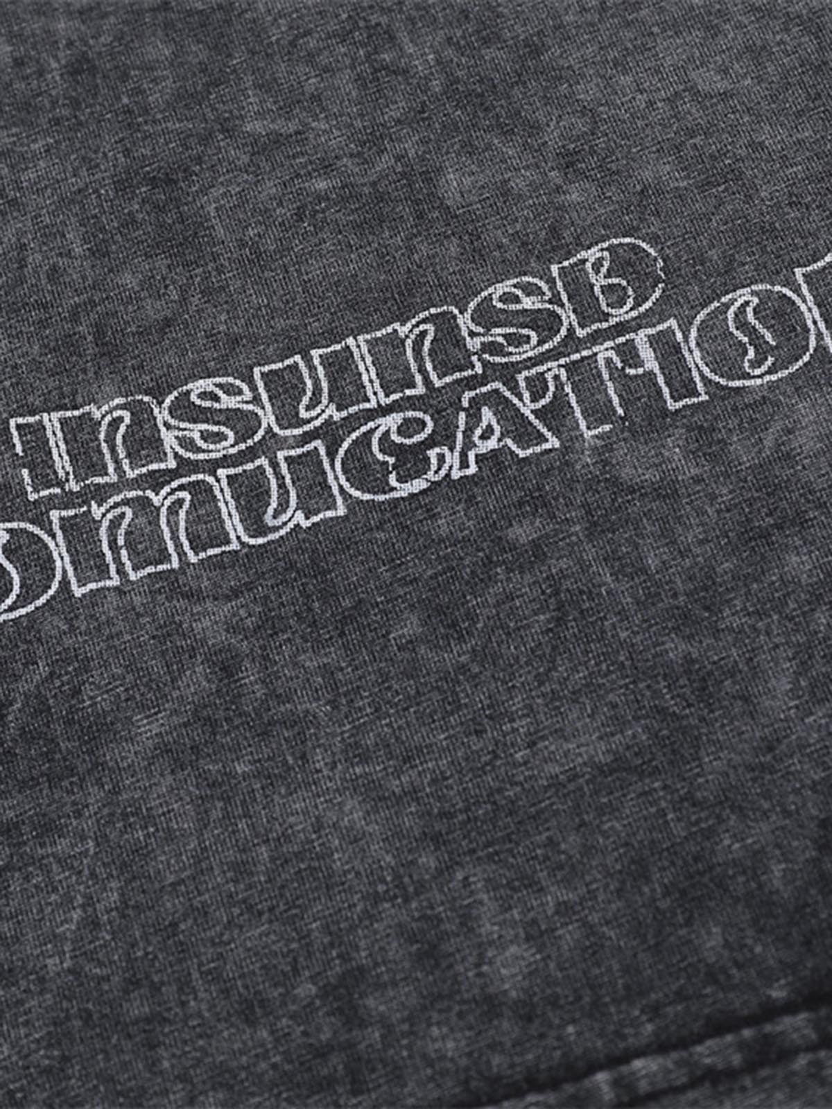 Distressed Embroidered Denim Collar Polo Shirt