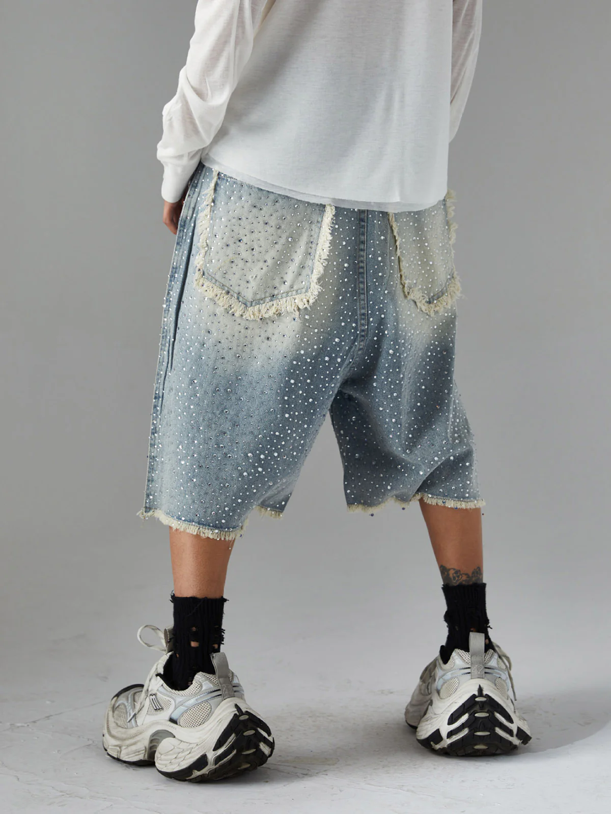 Distressed Rhinestone Denim Jorts