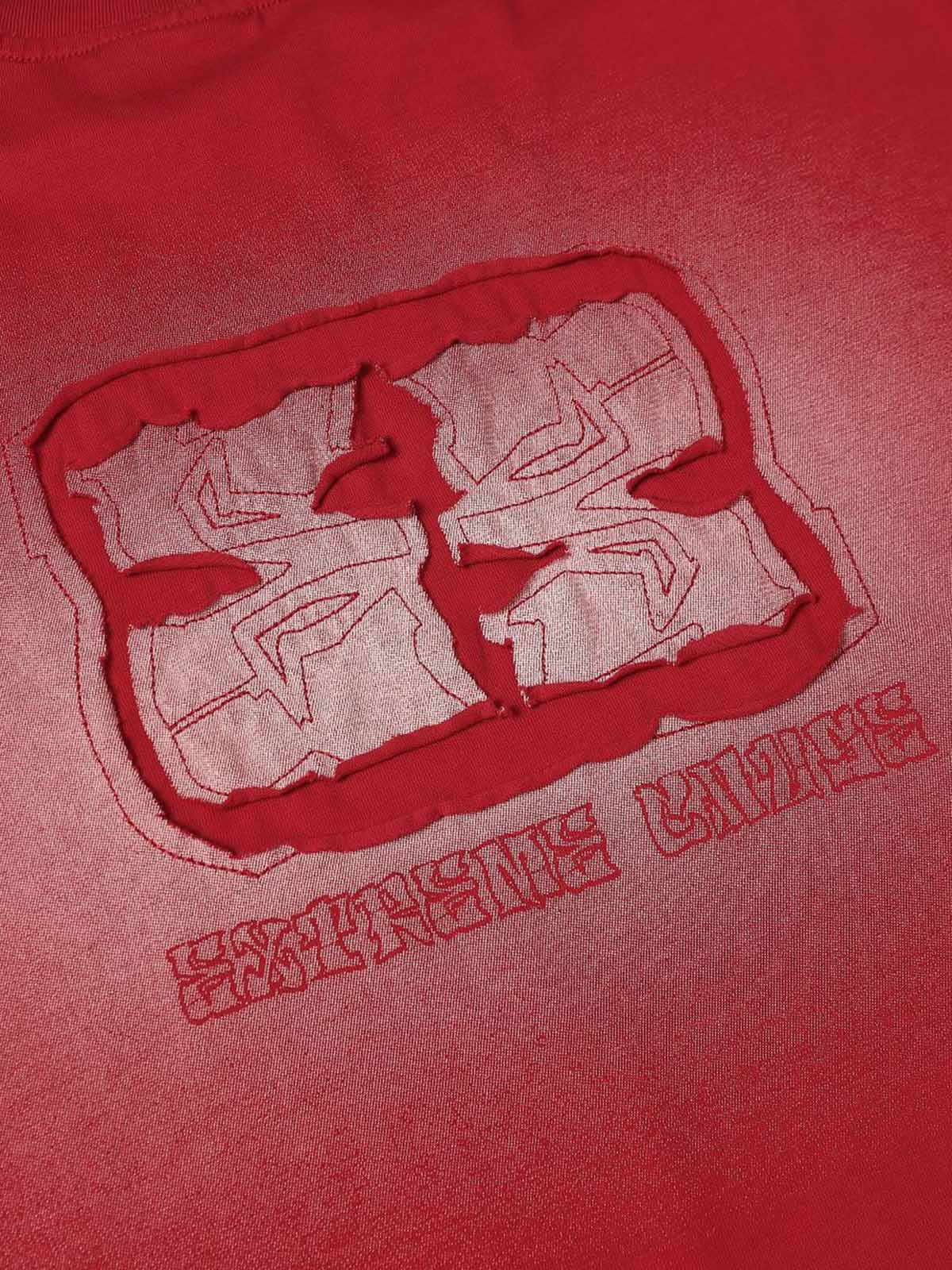 Washed  Patch Embroidery T-shirt