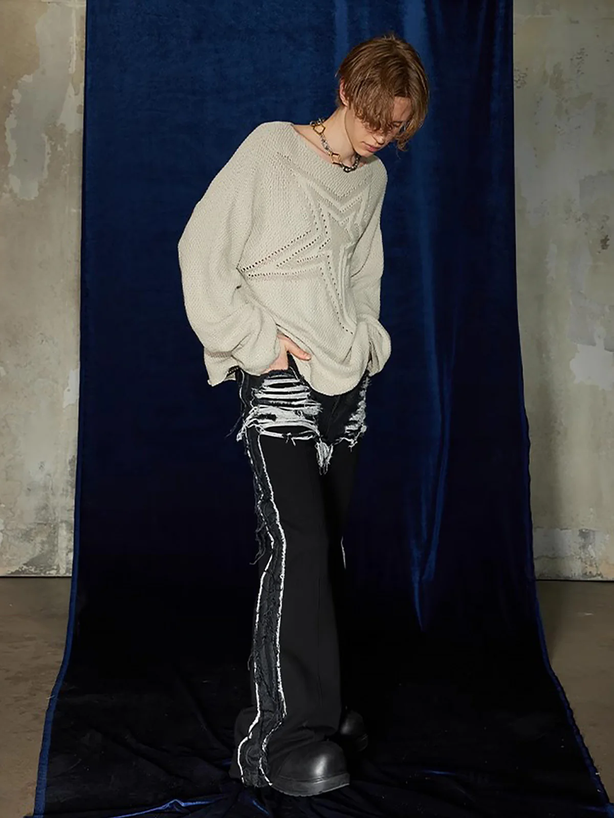 Thesupermade Star Cutout Boatneck Sweater