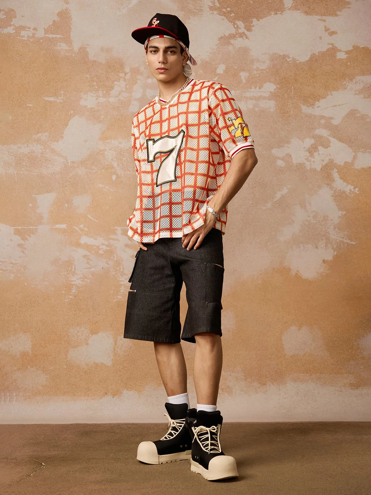 Original Jersey Plaid V-Neck T-shirt