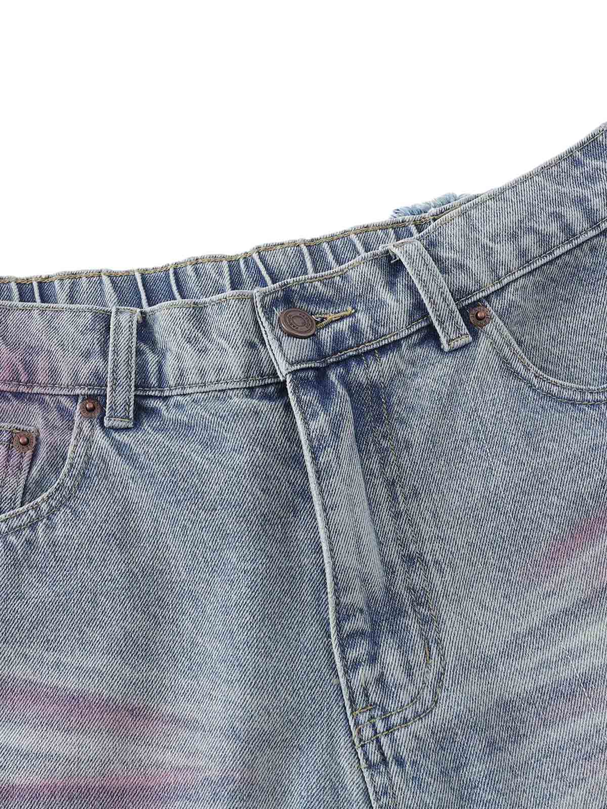 Distressed Tie-Dye Denim Jorts