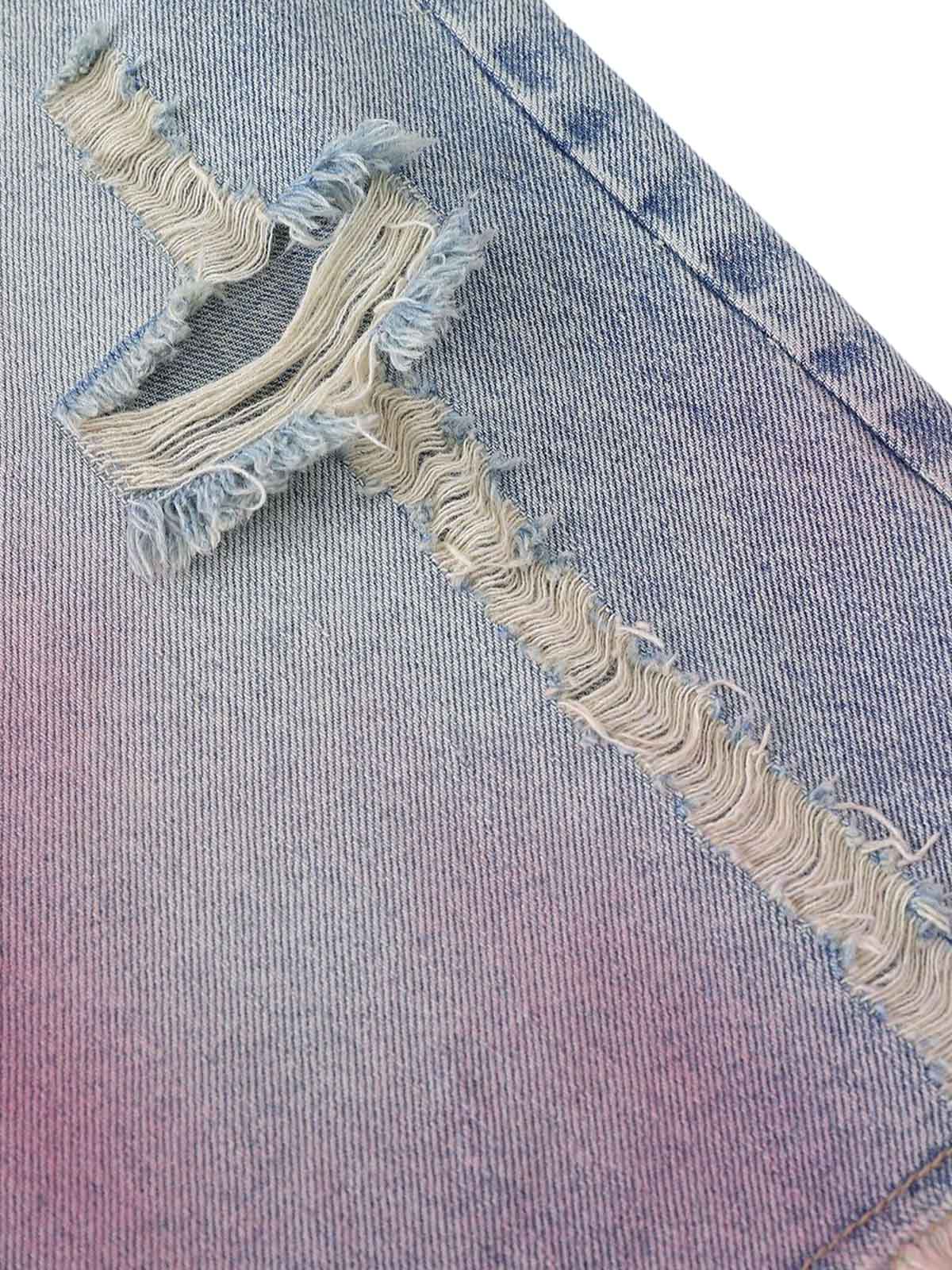 Distressed Tie-Dye Denim Jorts