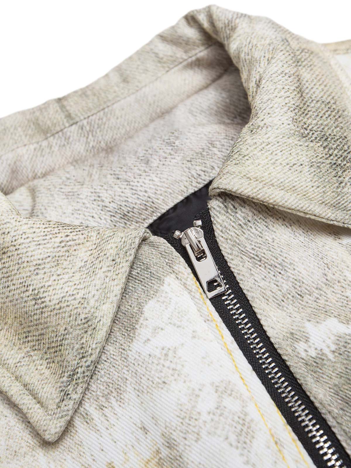 Distressed Graffiti Gradient Quilted Bomber Jacket - 2314