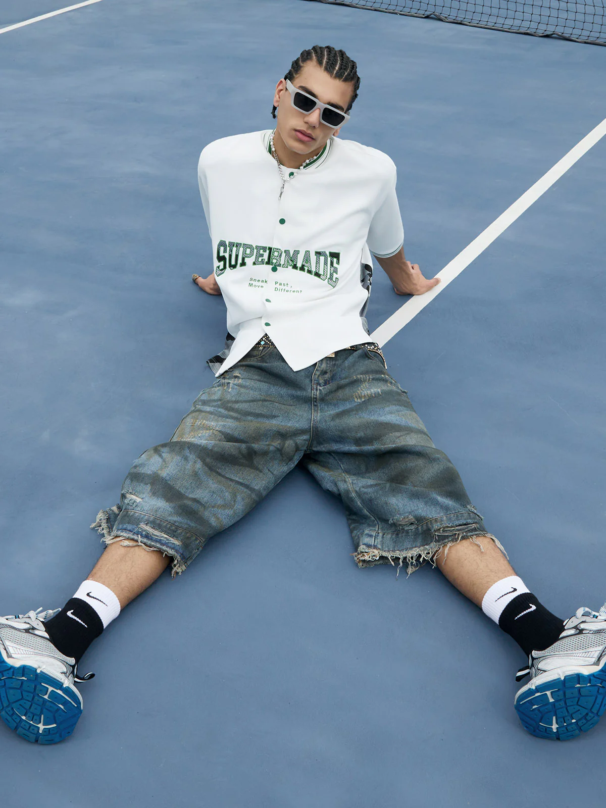 Washed Dirty Ripped Denim Cropped Jorts - 2351