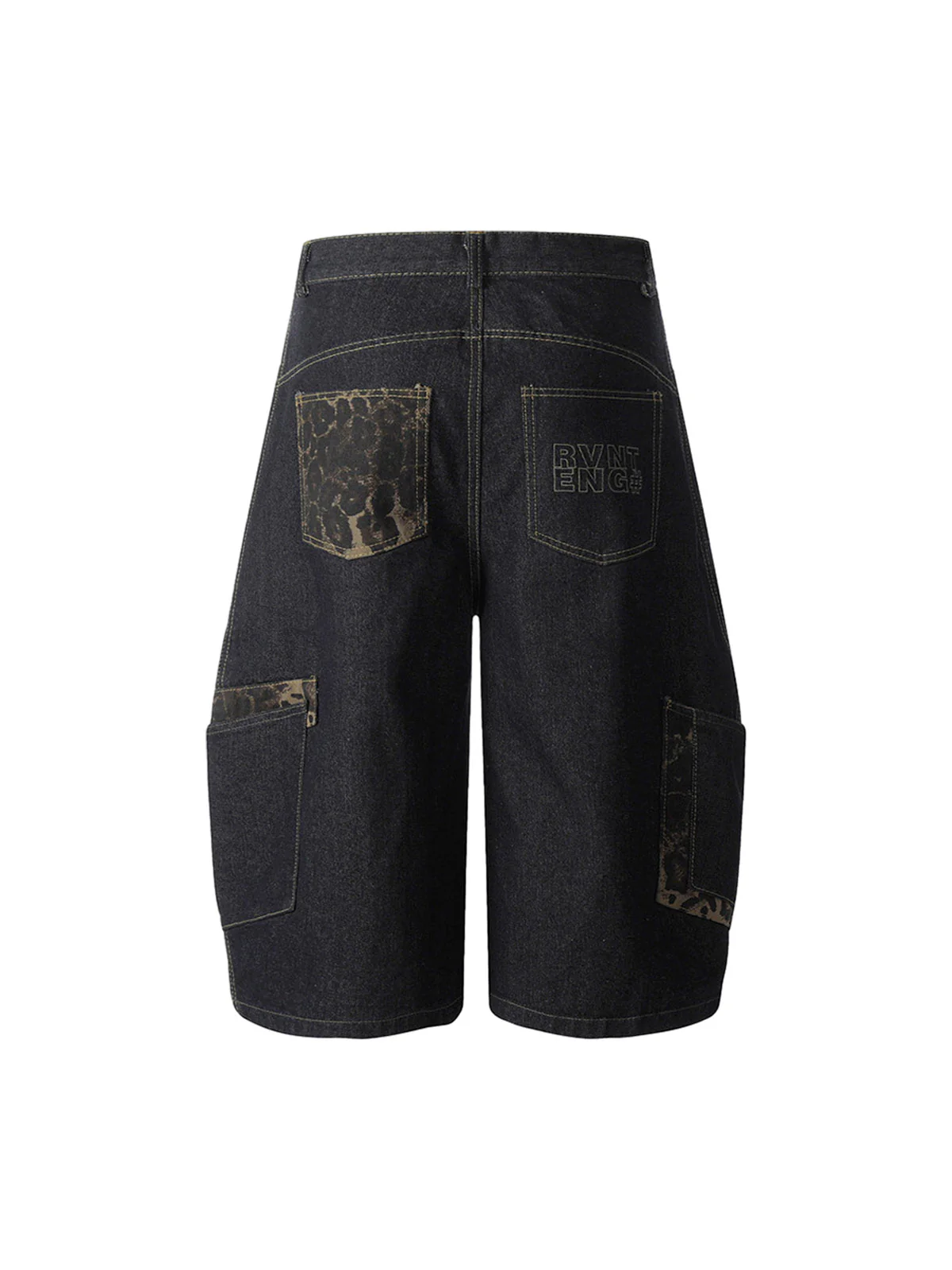 Washed Cheetah Print Patchwork Denim Jorts