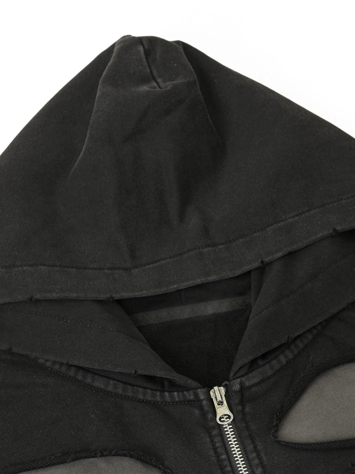 Thesupermade Ripped Drawstring Hooded Zip Up Sweatshirt