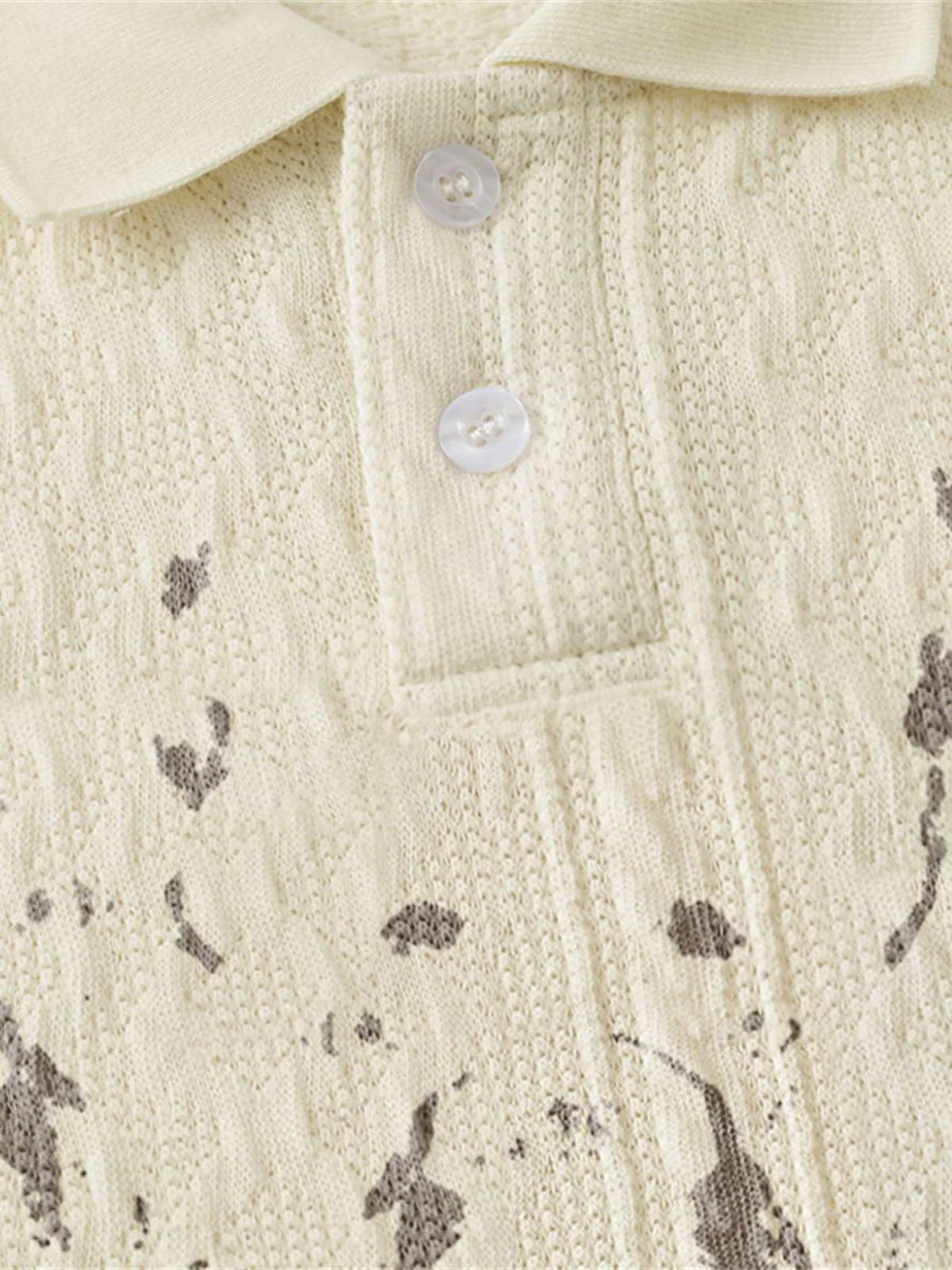 Vintage Print Lapel Short Sleeve Polo Shirt