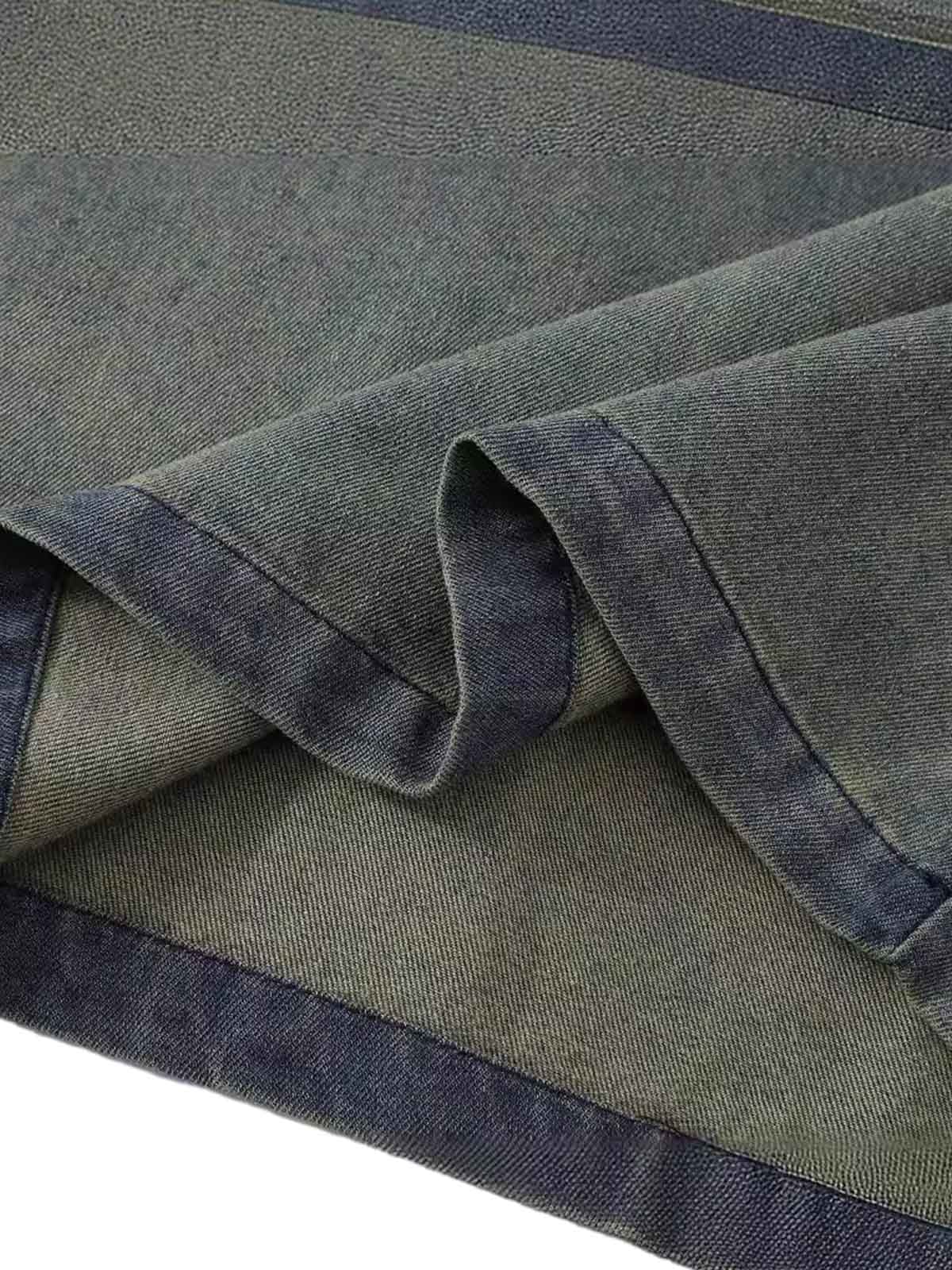 Distressed Washed Patchwork Gradient Denim T-shirt