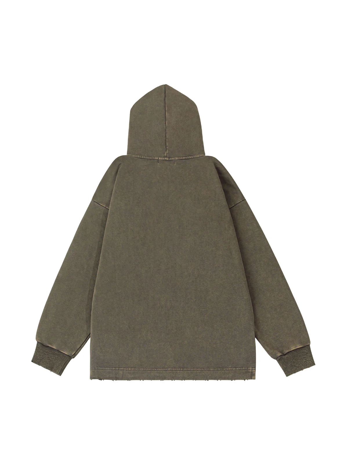 Thesupermade Ripped Drawstring Hooded Zip Up Sweatshirt