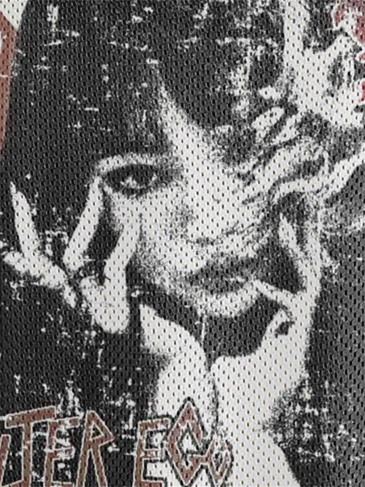 Street Stitching Mesh Character Print T-shirt