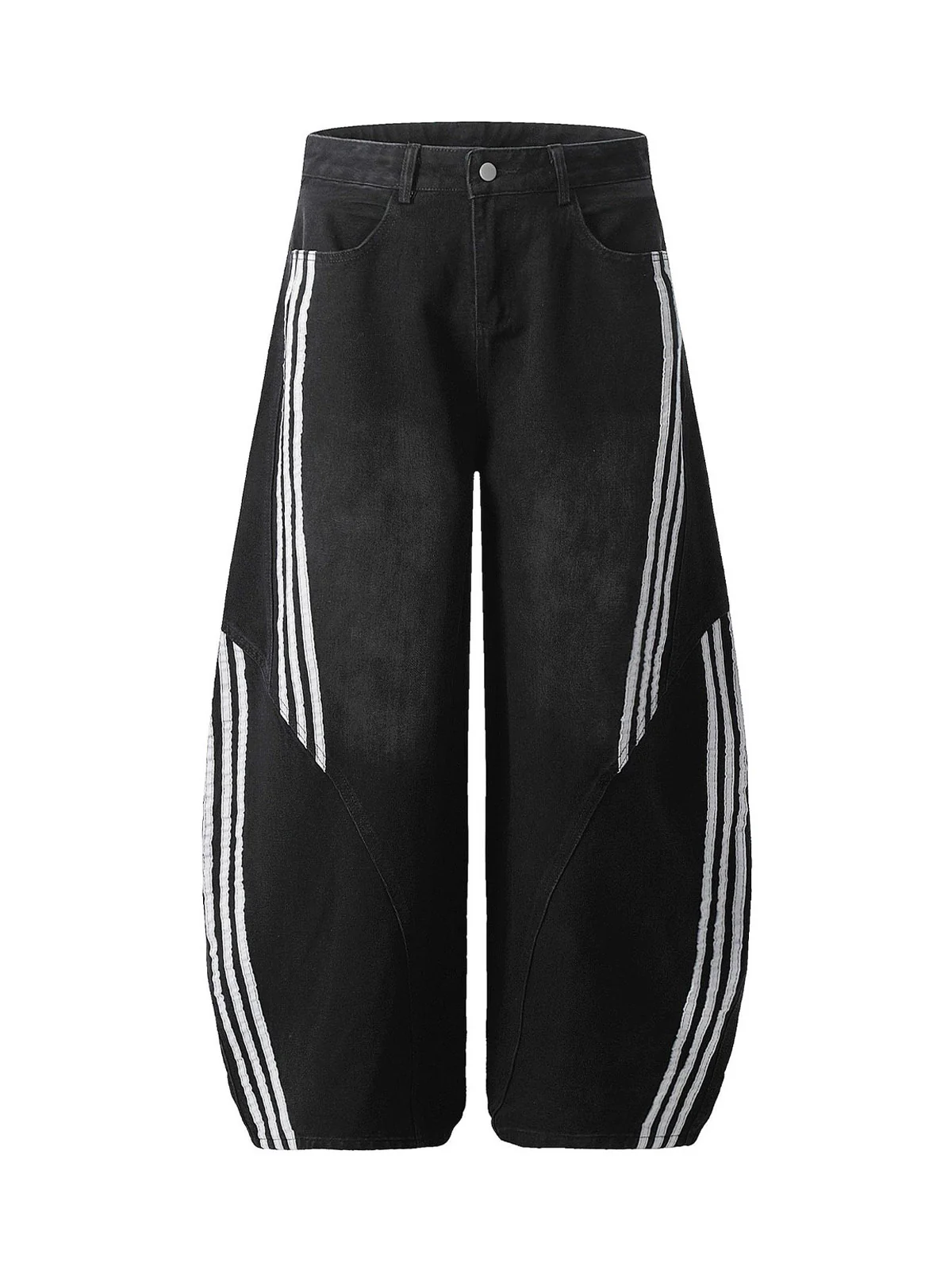 Striped Stitching Barrel Jeans